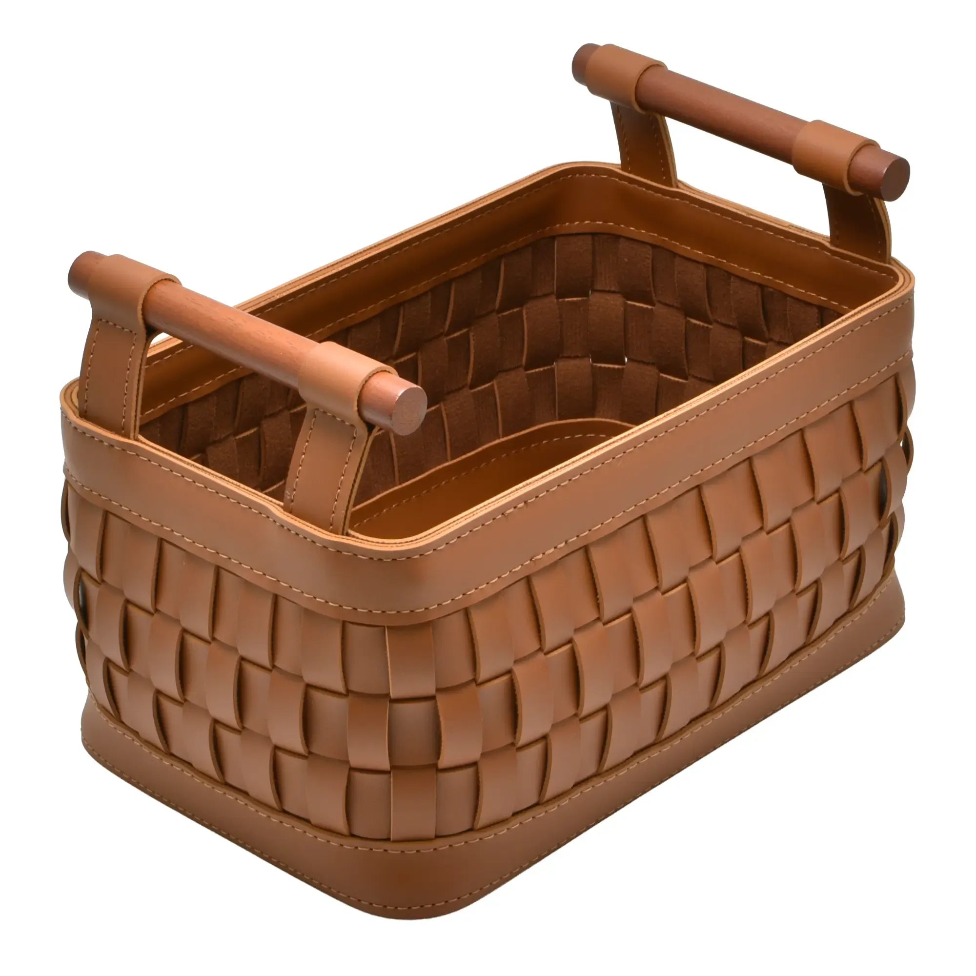 Aufbewahrungskorb - Lederkorb geflochten mit Holzgriffen – Aufbewahrungskorb Kosmetik Organizer Panier Nan