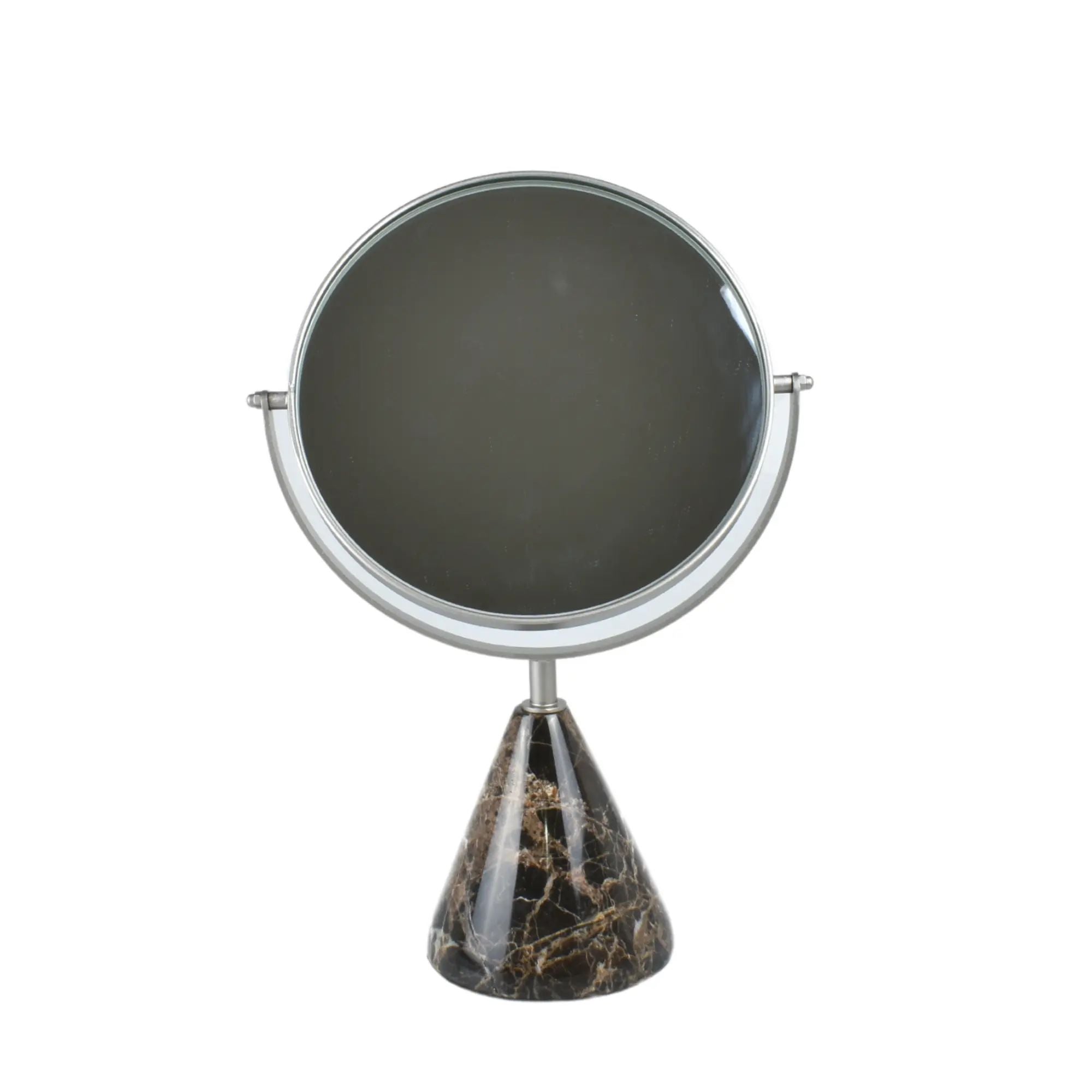 Kosmetikspiegel - drehbar auf Marmorfuß - Edles Schminkspiegel rundes Kosmetikspiegel Reflector Luxe Braun