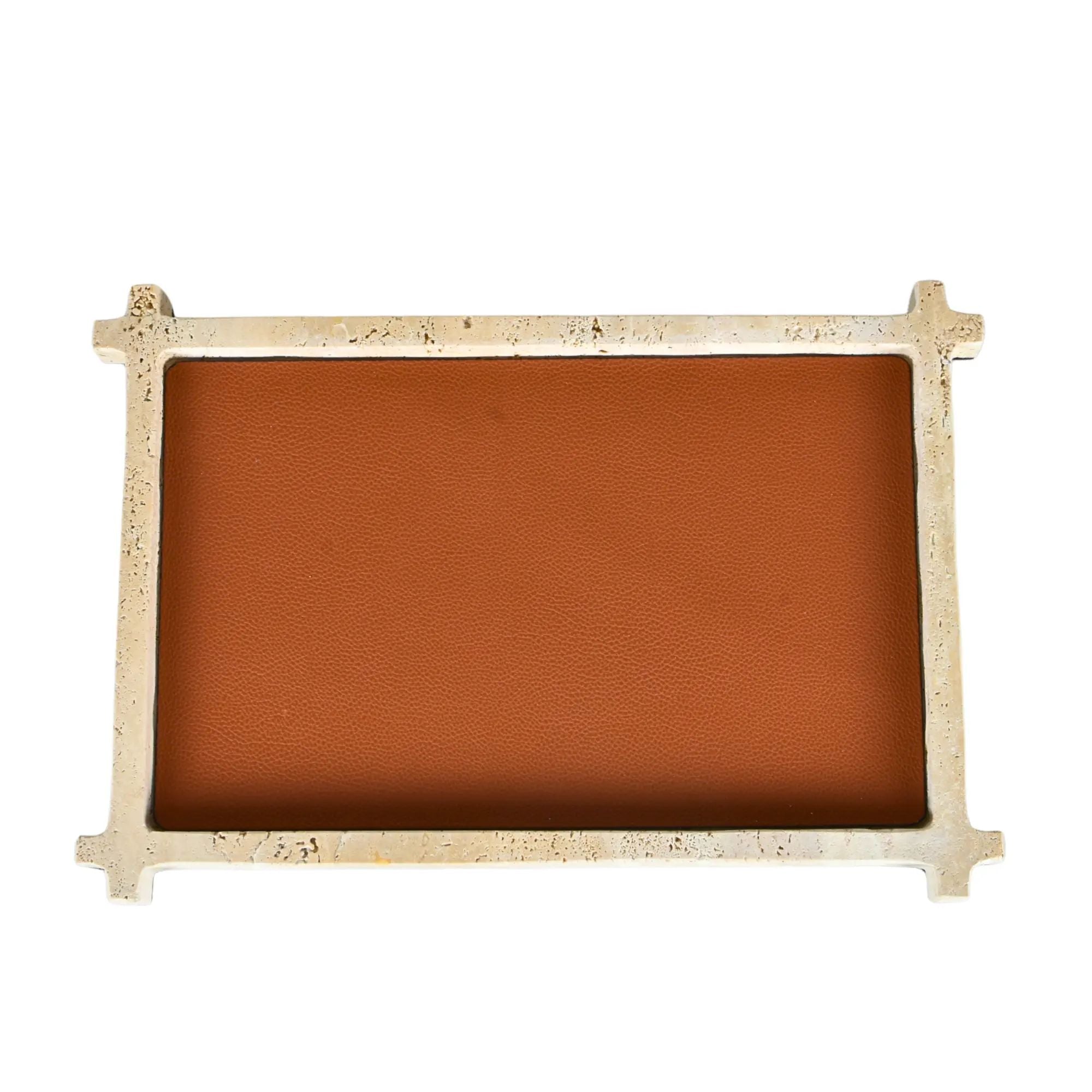 Marmortablett - Elegantes Servier- und Ablagetablett Travertino Cuir Quadrato Nan