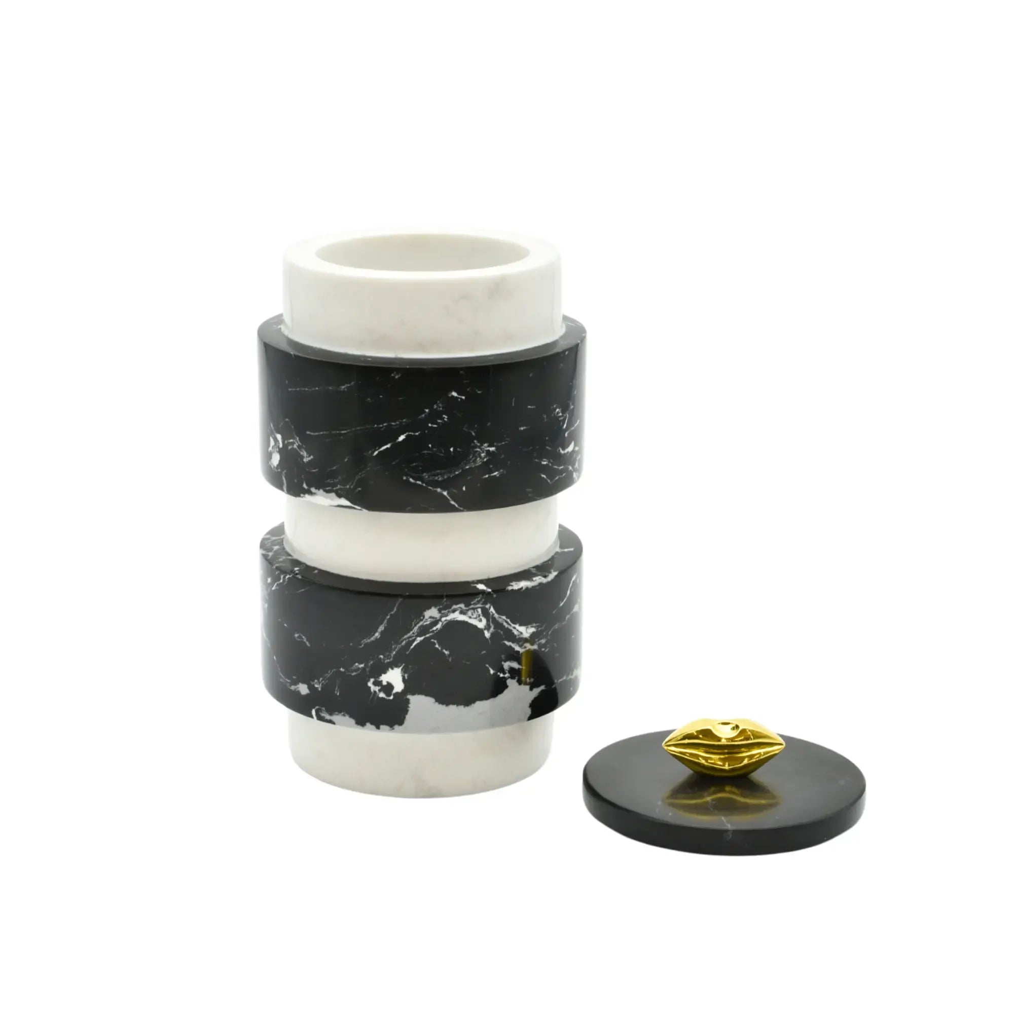 Schmuckkästchen - mit Deckel rund - Design Marmordose Dekorative Schmuckaufbewahrung Piernas Noir
