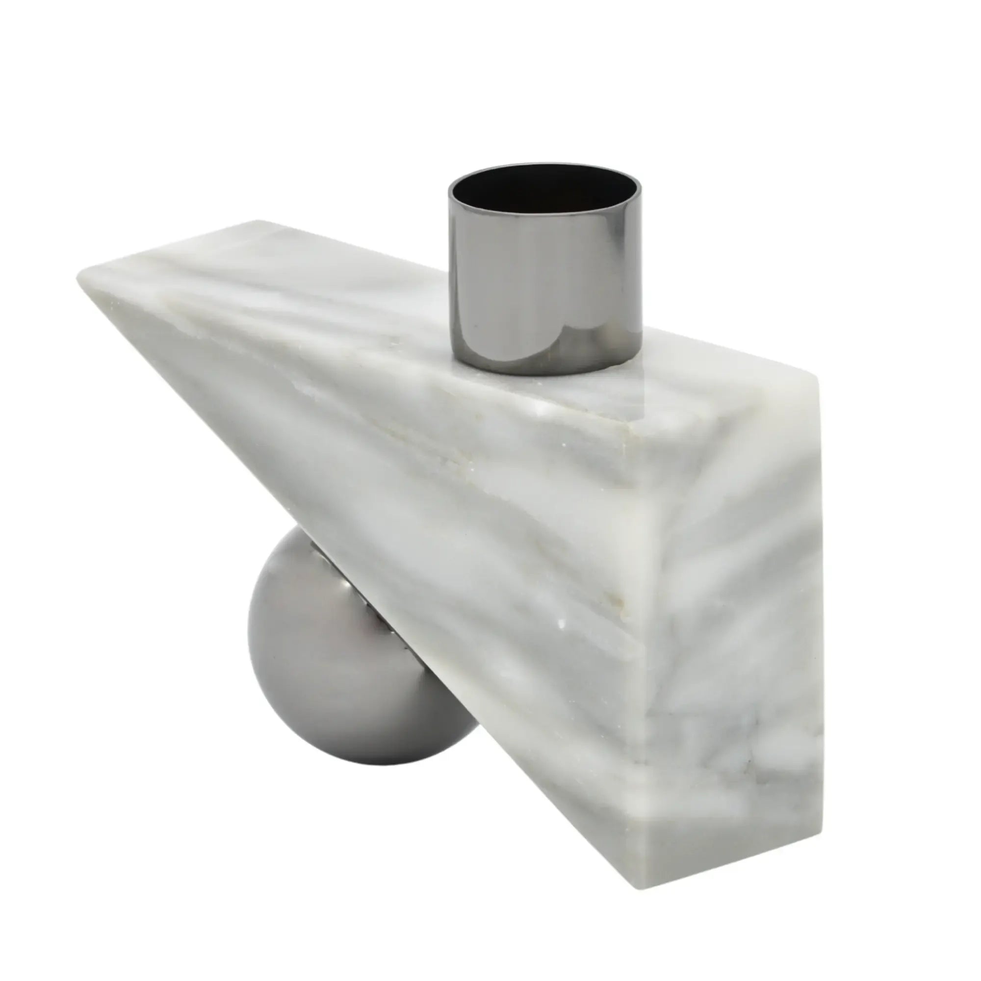 Tischvase - mit Marmorfuß - Designer Edelstahlvase moderne Marmorvase Zenith Klein