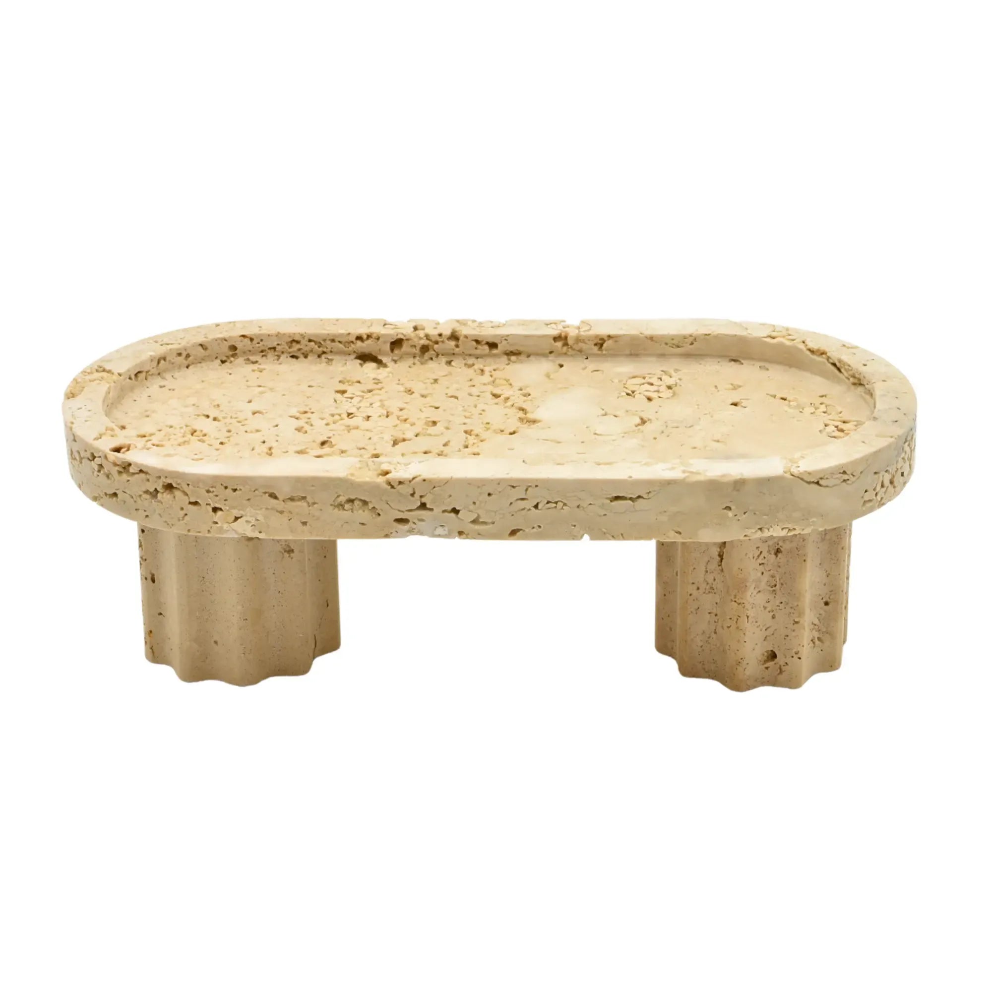 Travertindeko-Schale - rund 19cm auf Fuß - Edle Servierplatte Deko Sockelschale Coppa Romana Oval