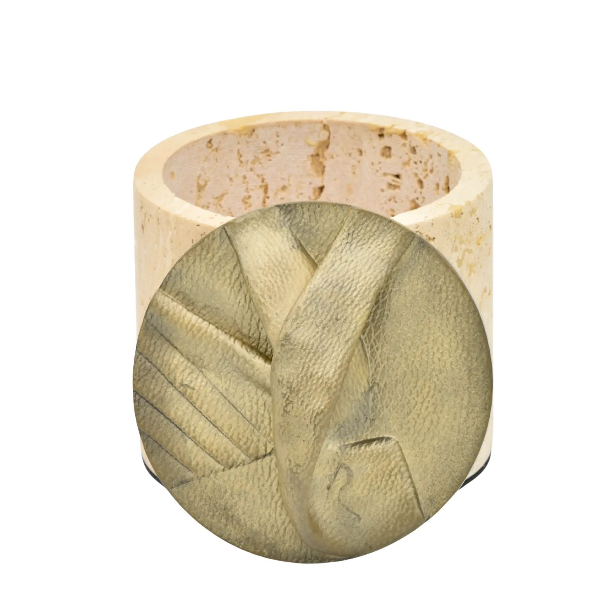 Aufbewahrungsbox - Schmuckdose aus Naturstein mit Messing-Deckel - Runde Design-Dose Aurea Travertina Groß