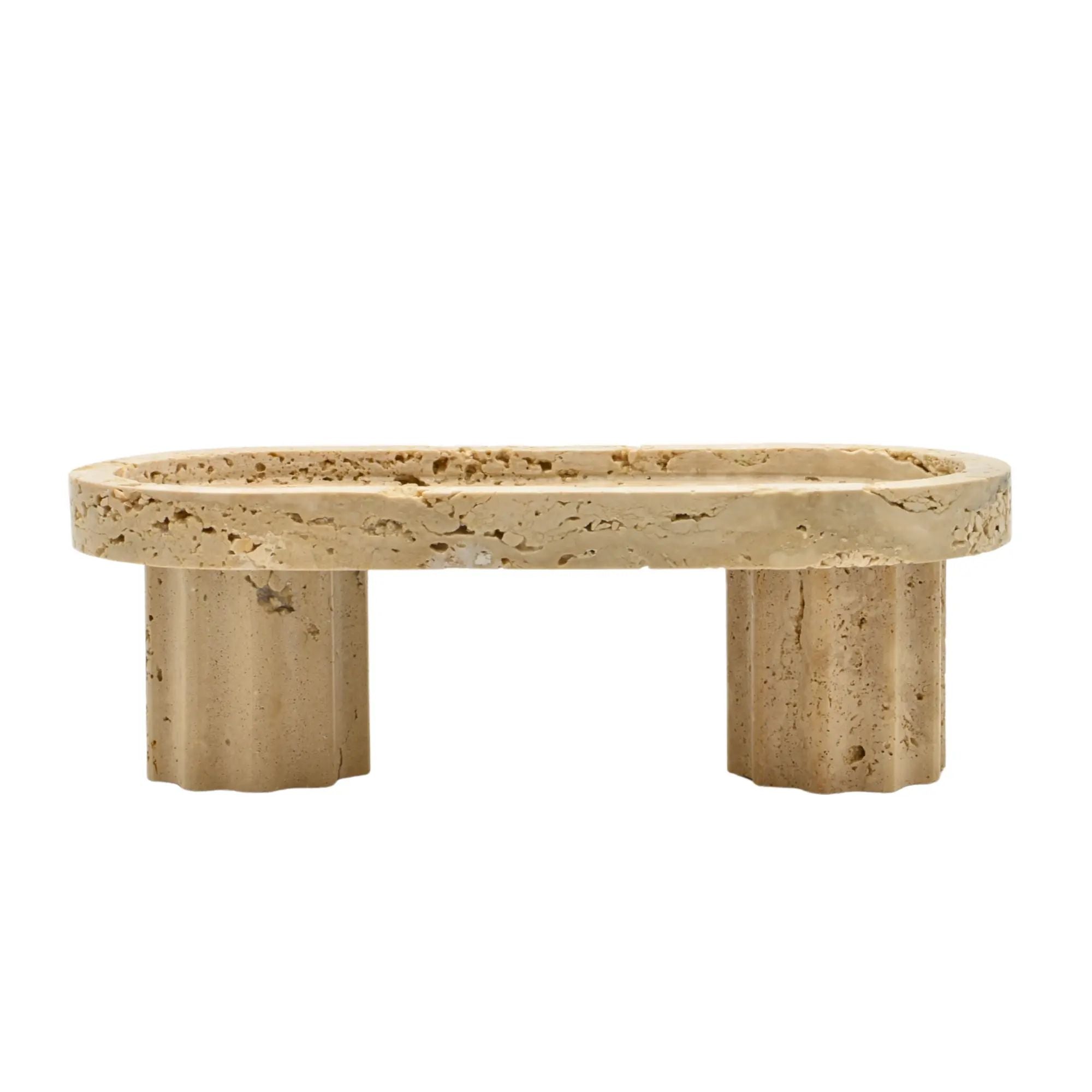 Travertinschale - rund 19cm auf Fuß - Edle Servierplatte Deko Obstschale Coppa Romana Oval