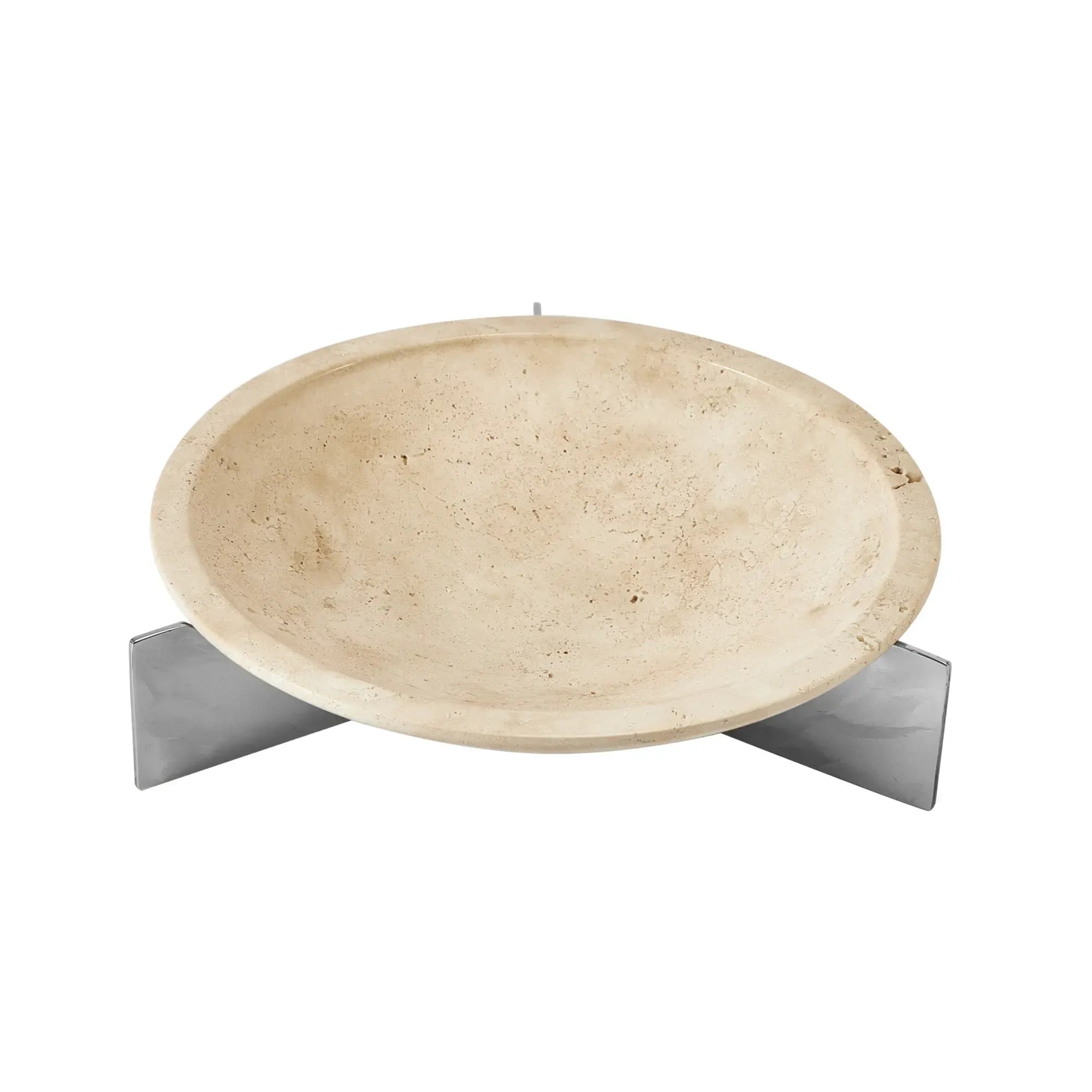 Dekoschale - rund auf Gestell - Servierschüssel Designer Obstschale Argos Warmes Travertin