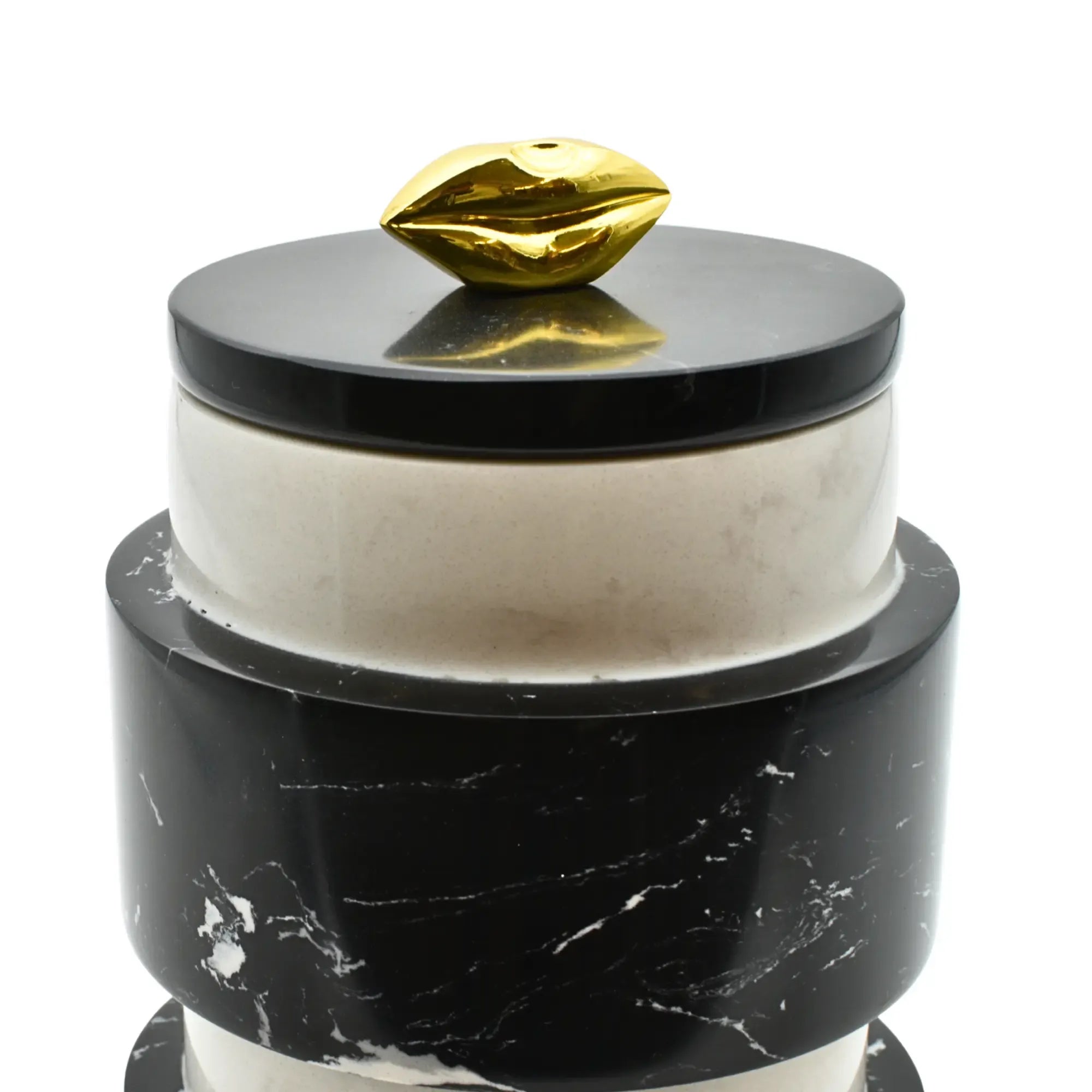 Schmuckkästchen - mit Deckel rund - Design Marmordose Dekorative Schmuckaufbewahrung Piernas Noir