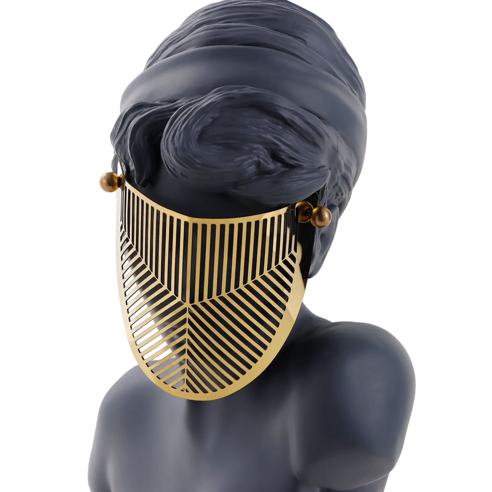Dekobüste - Griechische Skulptur Damenbüste – graue Kunstharz-Figur mit goldener Blende – Art-Déco Deko-Objekt Aurata Nan