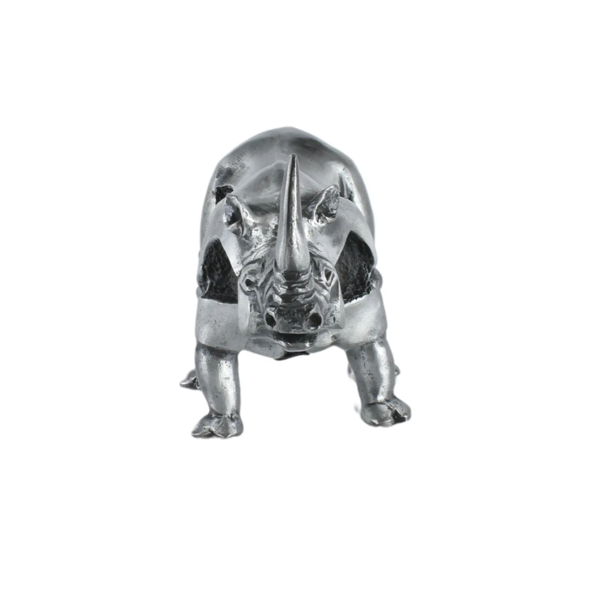 Tierfigur - Nashorn - Edle Deko-Skulptur Design Deko-objekt Brass Guardian Silber
