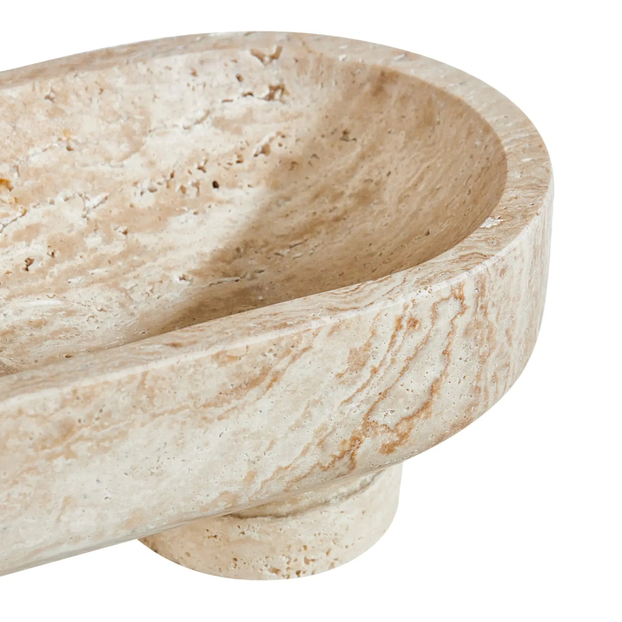 Travertin-Schale - oval auf 2 Füßen - Dekoration- Küchenschale Argos