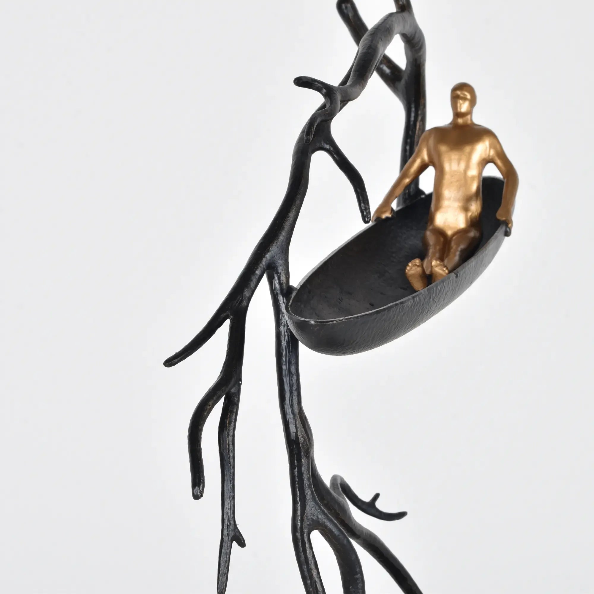 Dekofigur - mit Baum und Boot - Metall Deko Skulptur Rameur