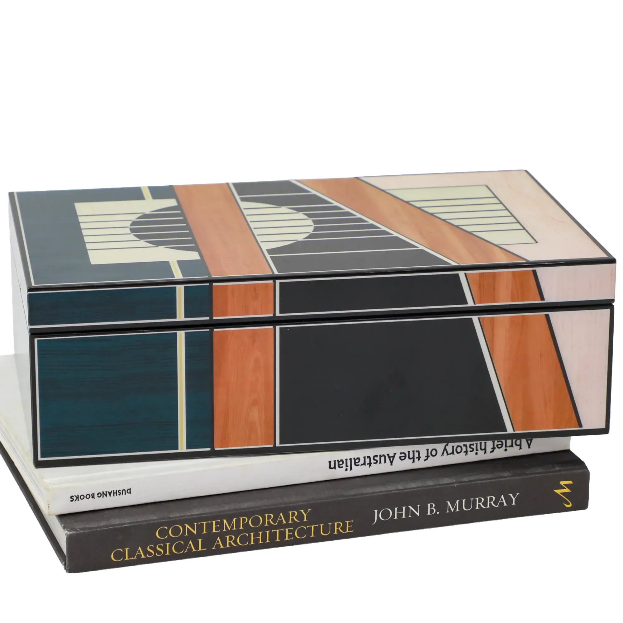 Schmuckbox - Schatulle geometrische Intarsien – Holz & Hochglanz-Lack Aufbewahrungsobjekt Art-Déco – Aurelia Nan