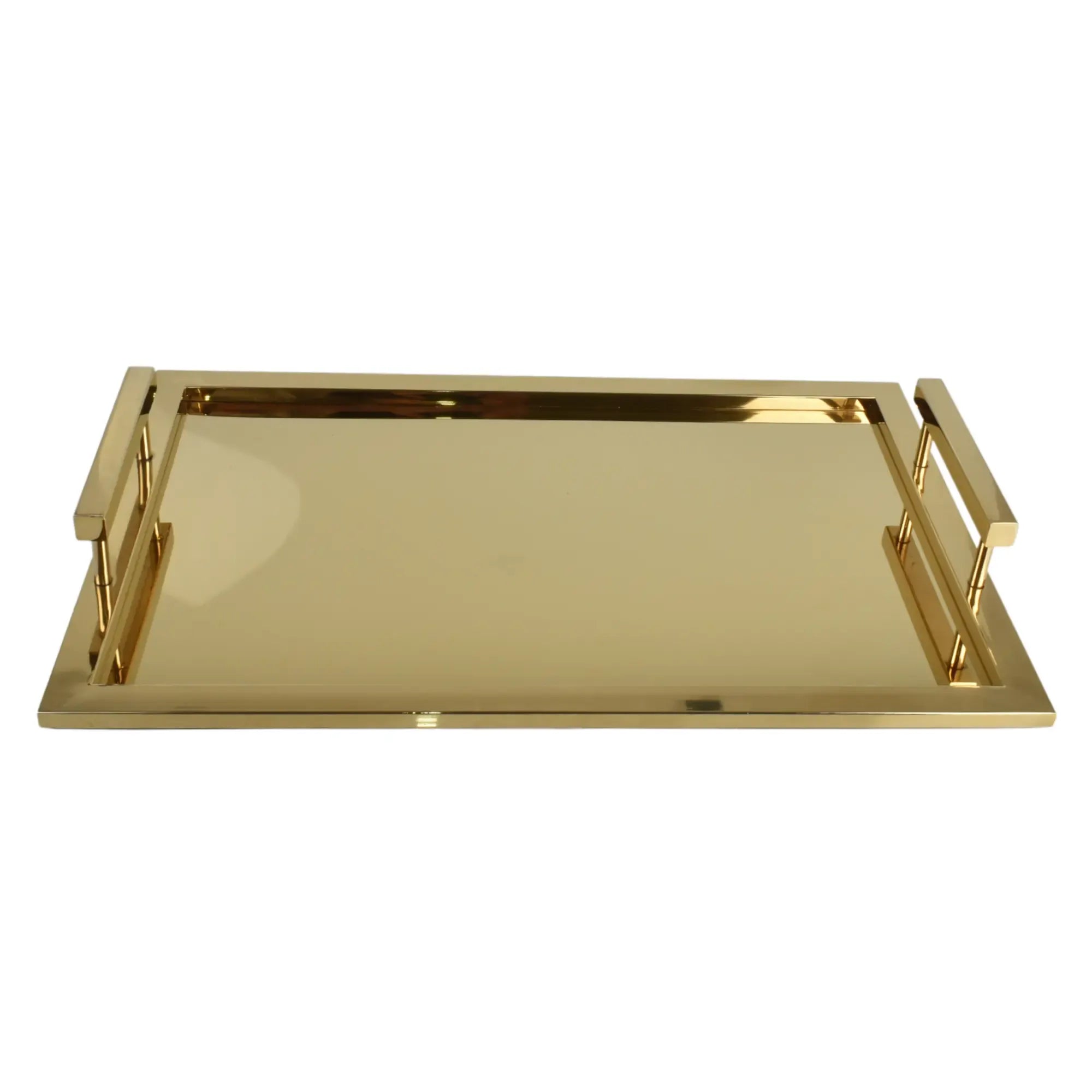 Serviertablett - mit Griff Gold - Edles Tragetablett rechteckig Glatis