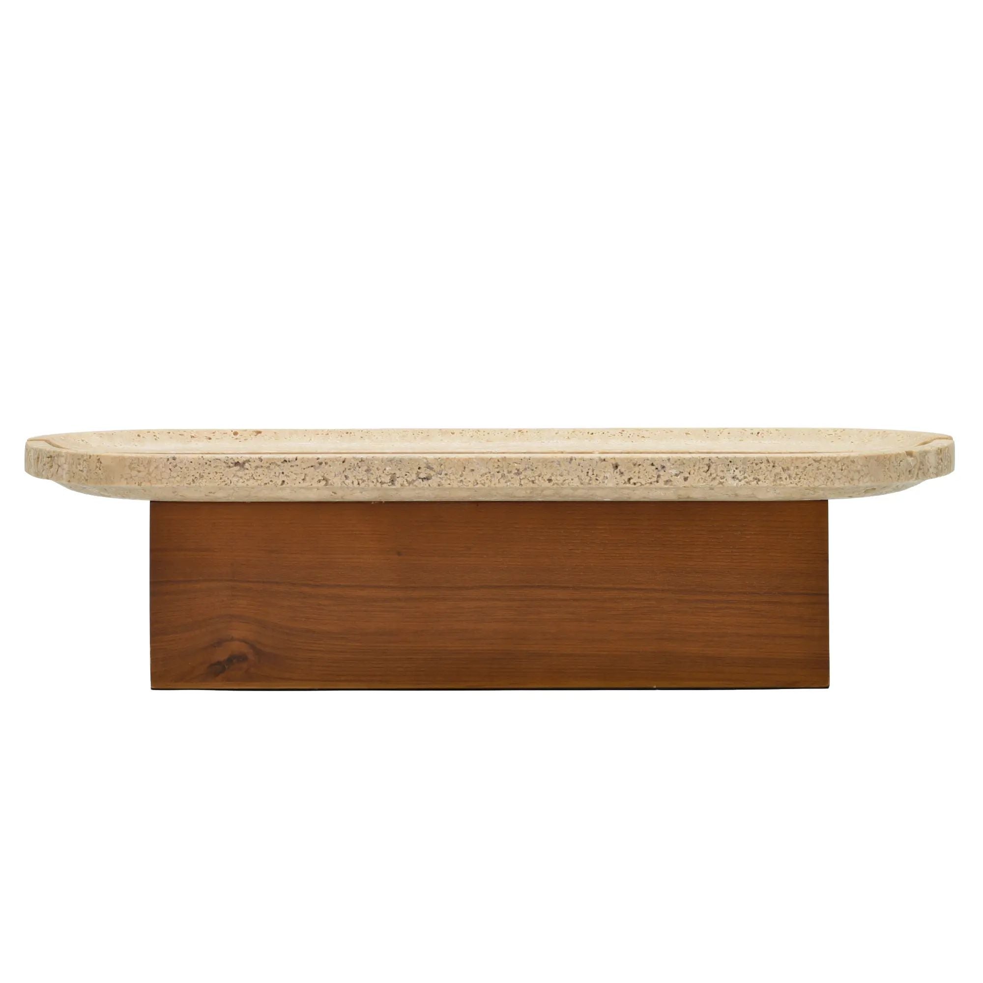 Standschale - rund auf Holzfuß - Obst- Dekoschale Travertinschale Numa Oval