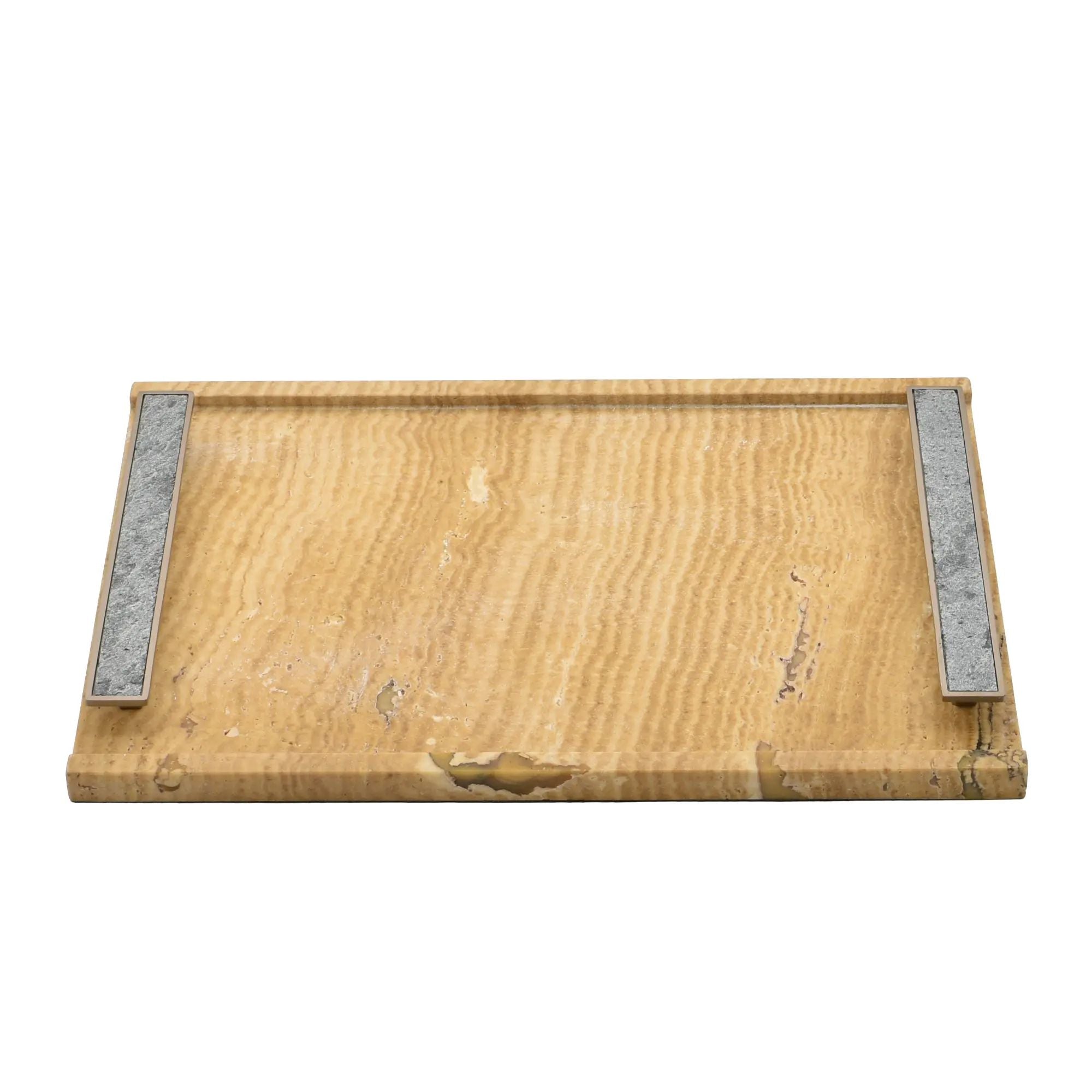 Tablett - Naturstein mit Metallgriffen - Serviertablett – Rechteckiges Marmortablett Servierplatte Aurea Nan