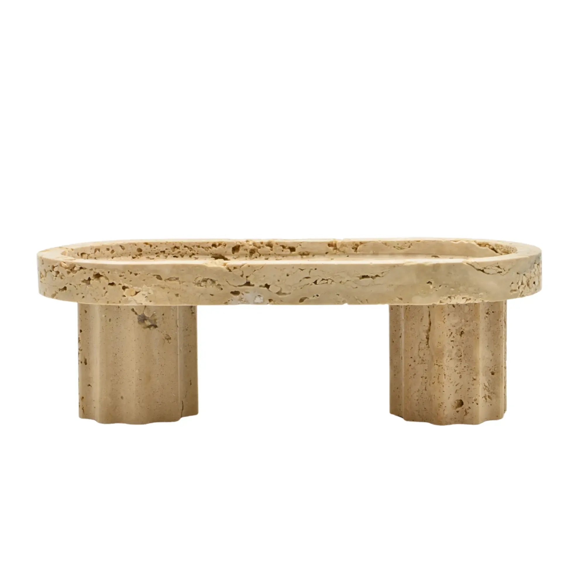 Travertindeko-Schale - rund 19cm auf Fuß - Edle Servierplatte Deko Sockelschale Coppa Romana Oval