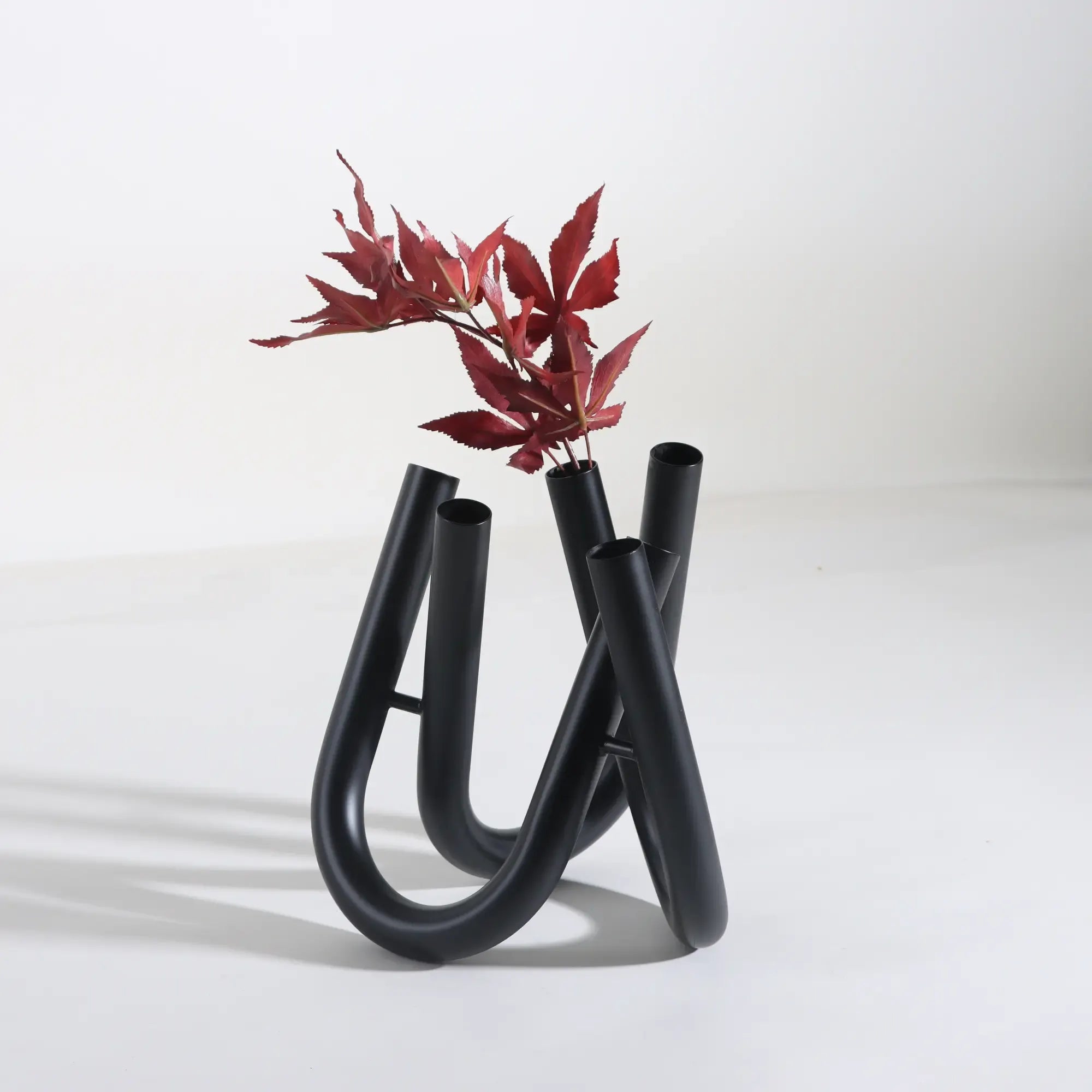 Edelstahlvase - U-Förmig - 6 Öffnungen Tischvase mit 3 Vasenarmen moderne Vaso Eterno Schwarz