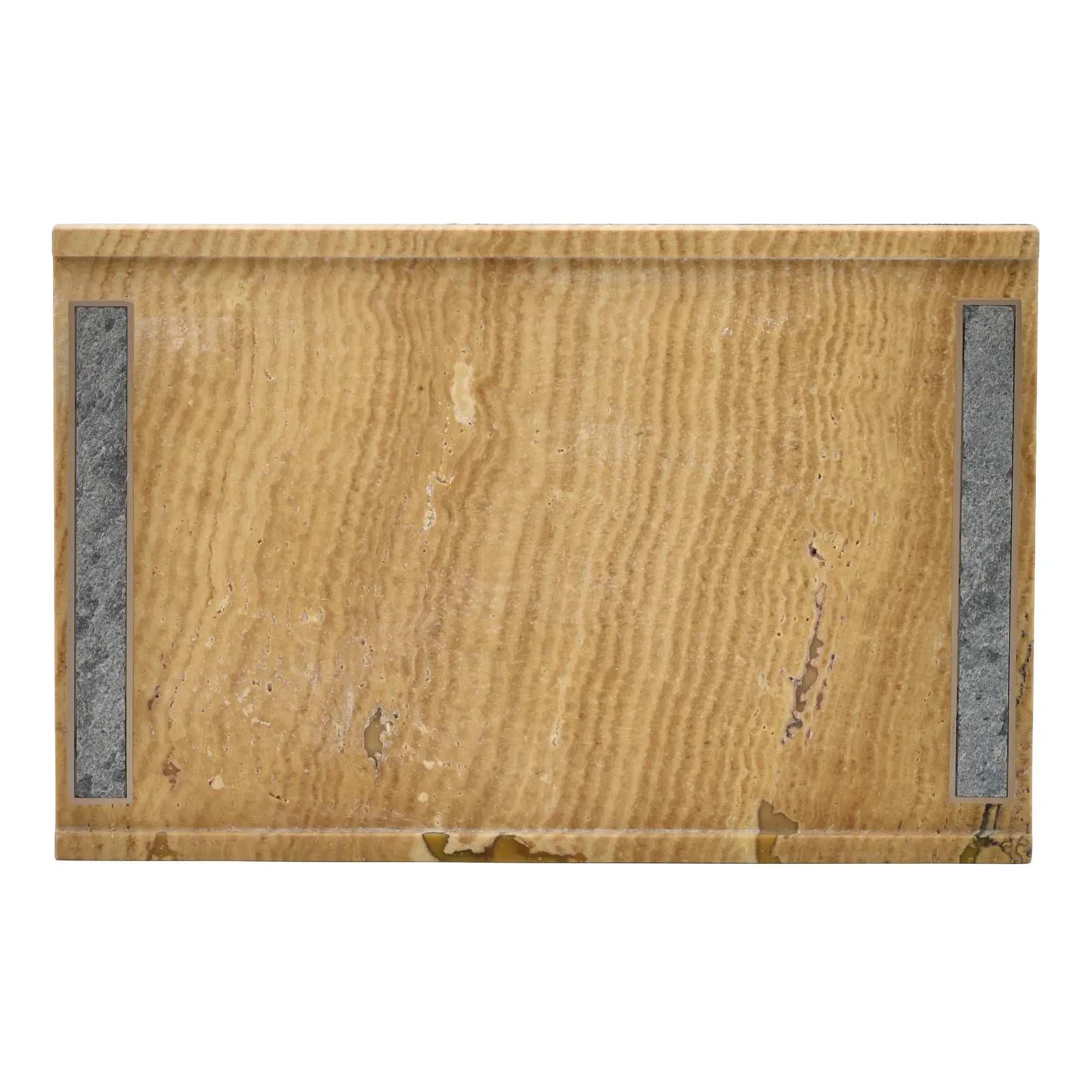 Tablett - Naturstein mit Metallgriffen - Serviertablett – Rechteckiges Marmortablett Servierplatte Aurea Nan