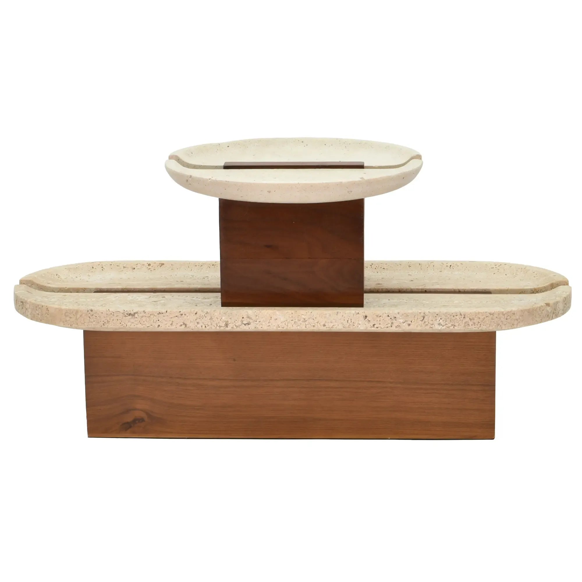 Standschale - rund auf Holzfuß - Obst- Dekoschale Travertinschale Numa Oval