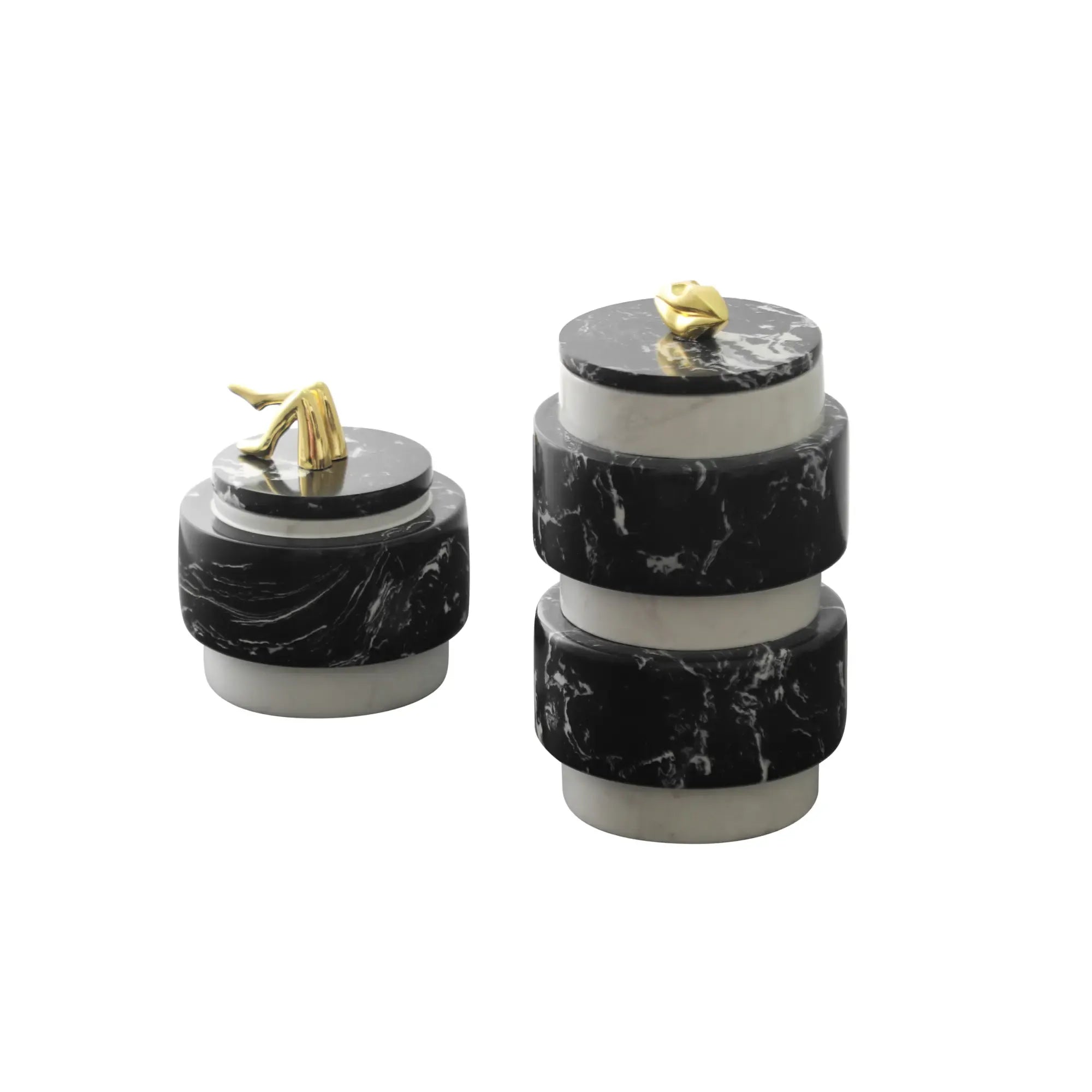 Schmuckkästchen - mit Deckel rund - Design Marmordose Dekorative Schmuckaufbewahrung Piernas Noir