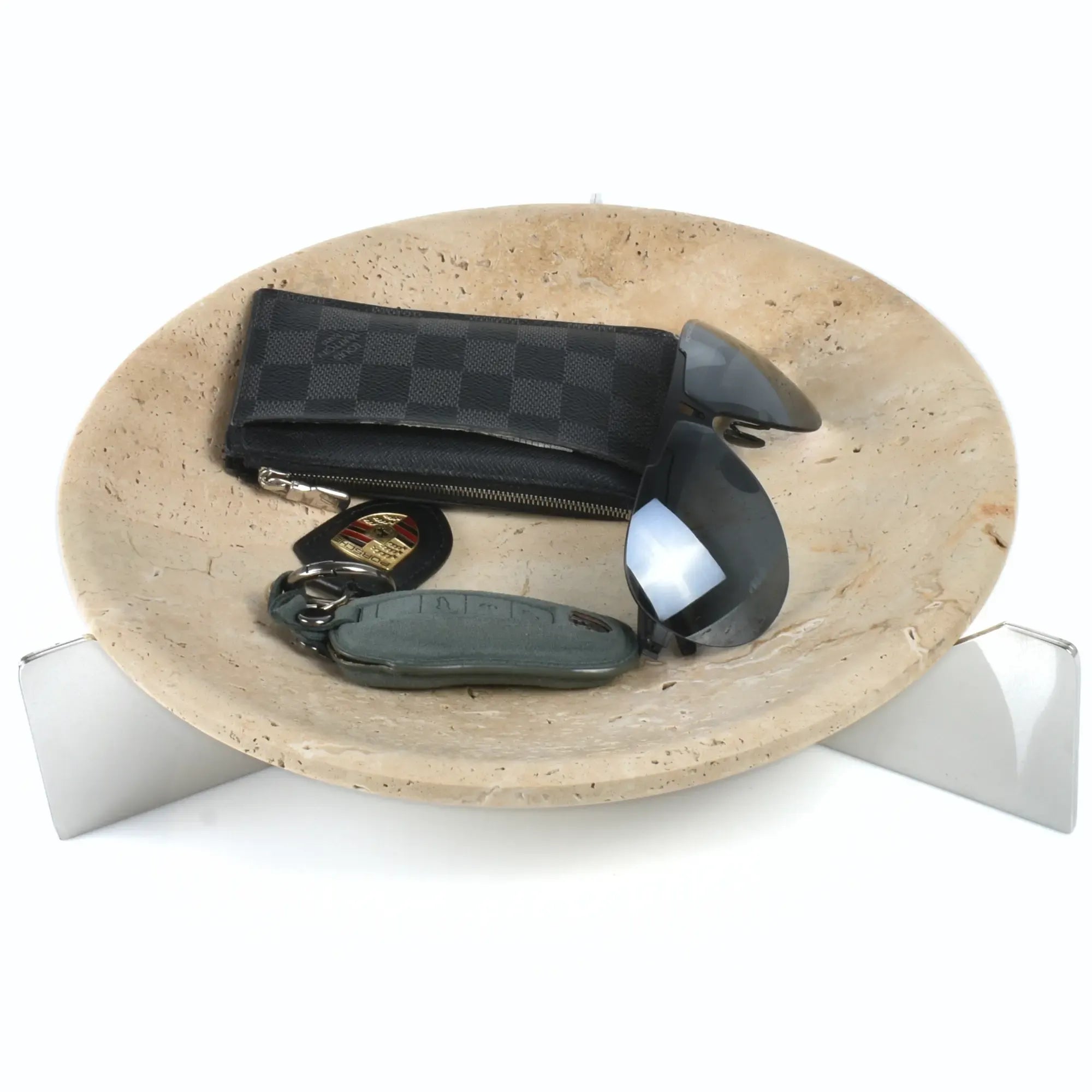 Travertinschale - rund auf Gestell - Servierschüssel Designer Ablageschale Argos