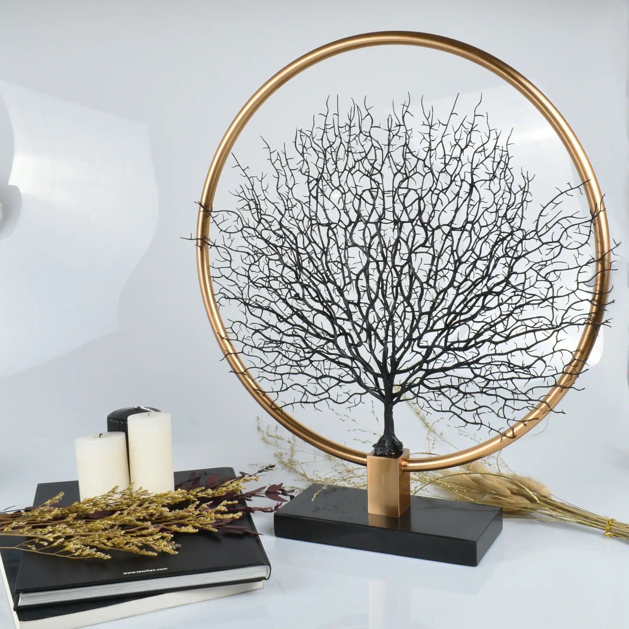 Dekoobjekt - Rund auf Marmorfuß - Edle Deko- Baumskulptur Goldring Zauberbaum Default Title