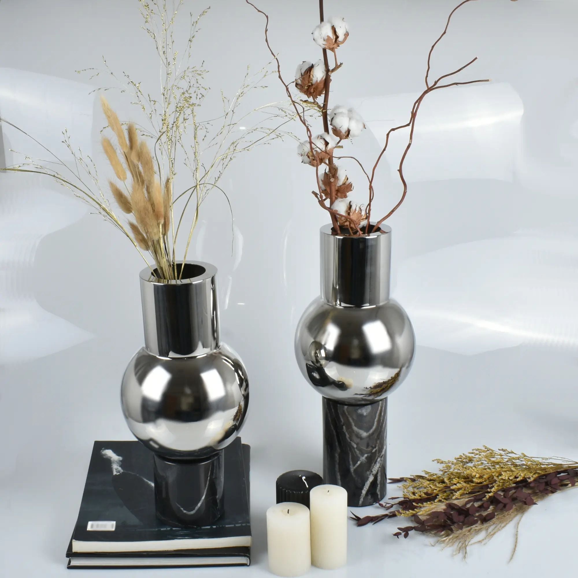 Vase - mit Marmorgestell - Runde Tischvase Edelstahlvase Fatroly Klein