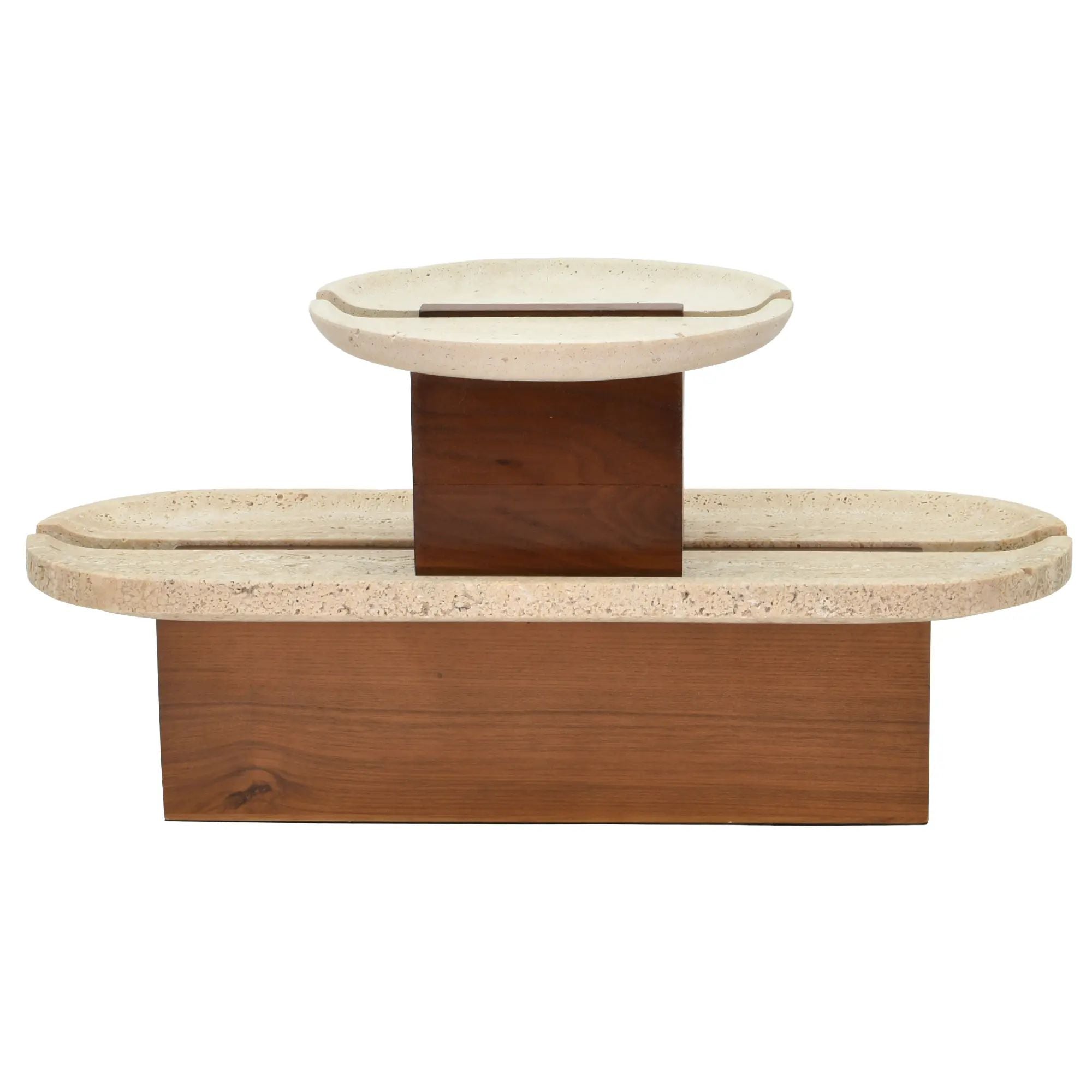 Standschale - rund auf Holzfuß - Obst- Dekoschale Travertinschale Numa Oval