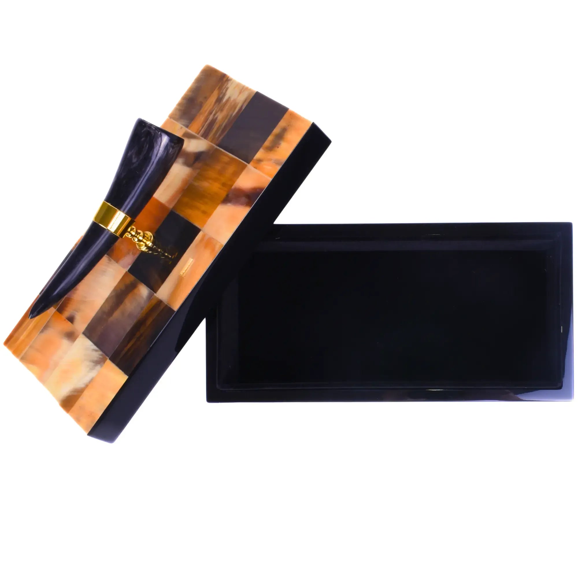 Holzkästchen - rechteckig mit Deckel - Design Aufbewahrungsbox Horn-Deko Schmuckkasten Evidenza