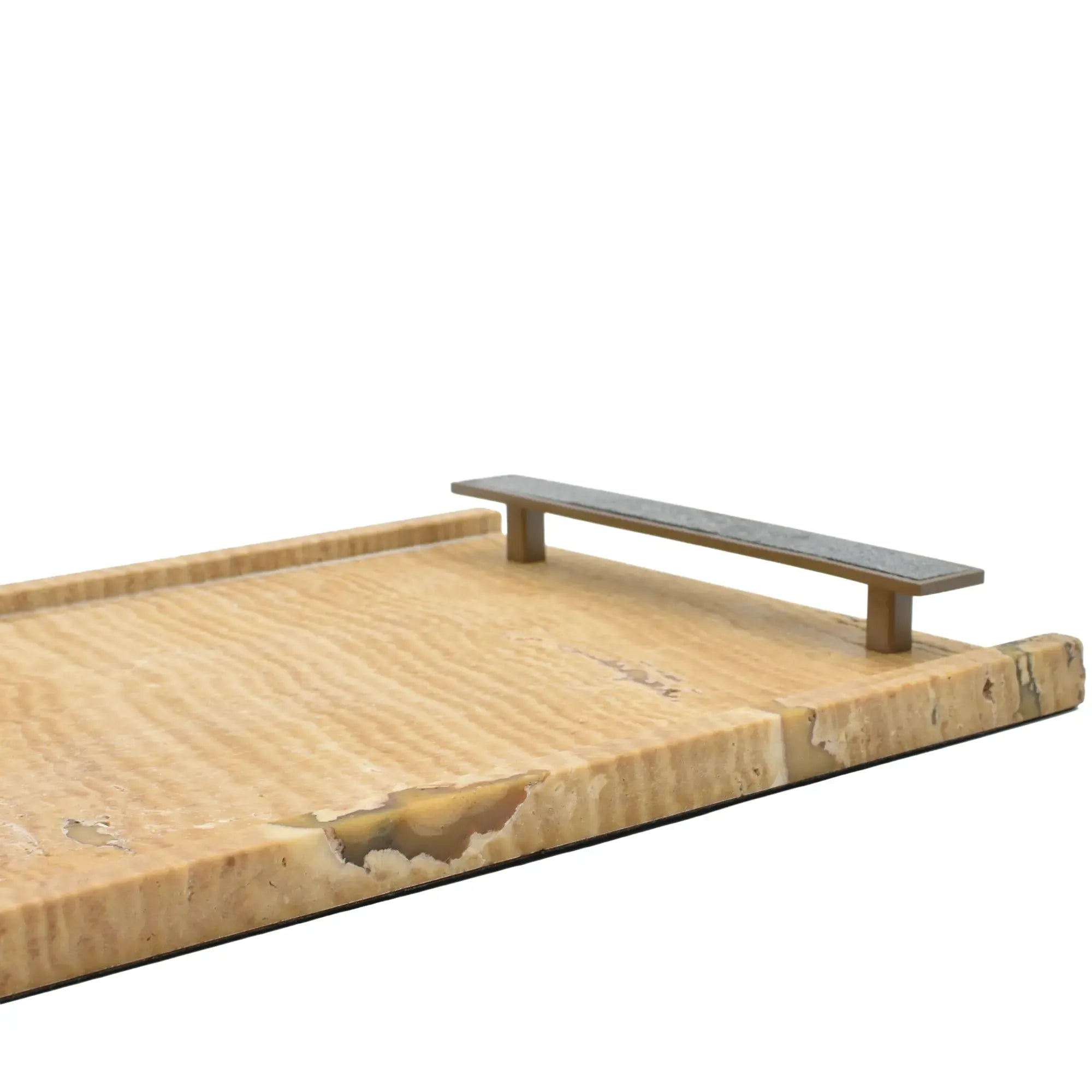 Tablett - Naturstein mit Metallgriffen - Serviertablett – Rechteckiges Marmortablett Servierplatte Aurea Nan