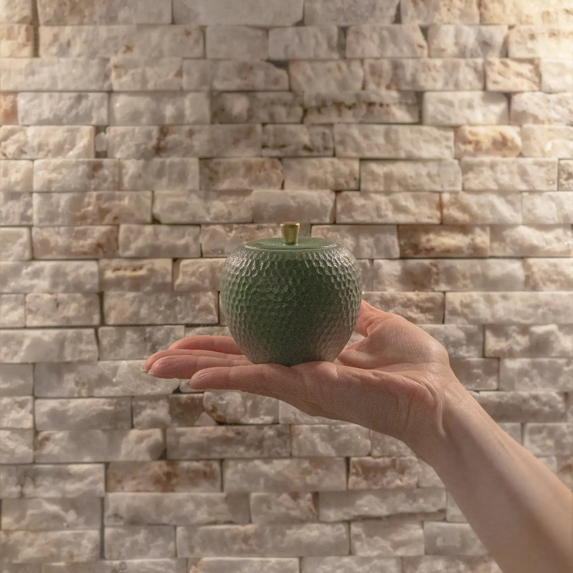 Duftkerze - nachaltige Kerze in Keramik-Dose - Apfelform - Aromakerze - Apfel Zitronenrosen