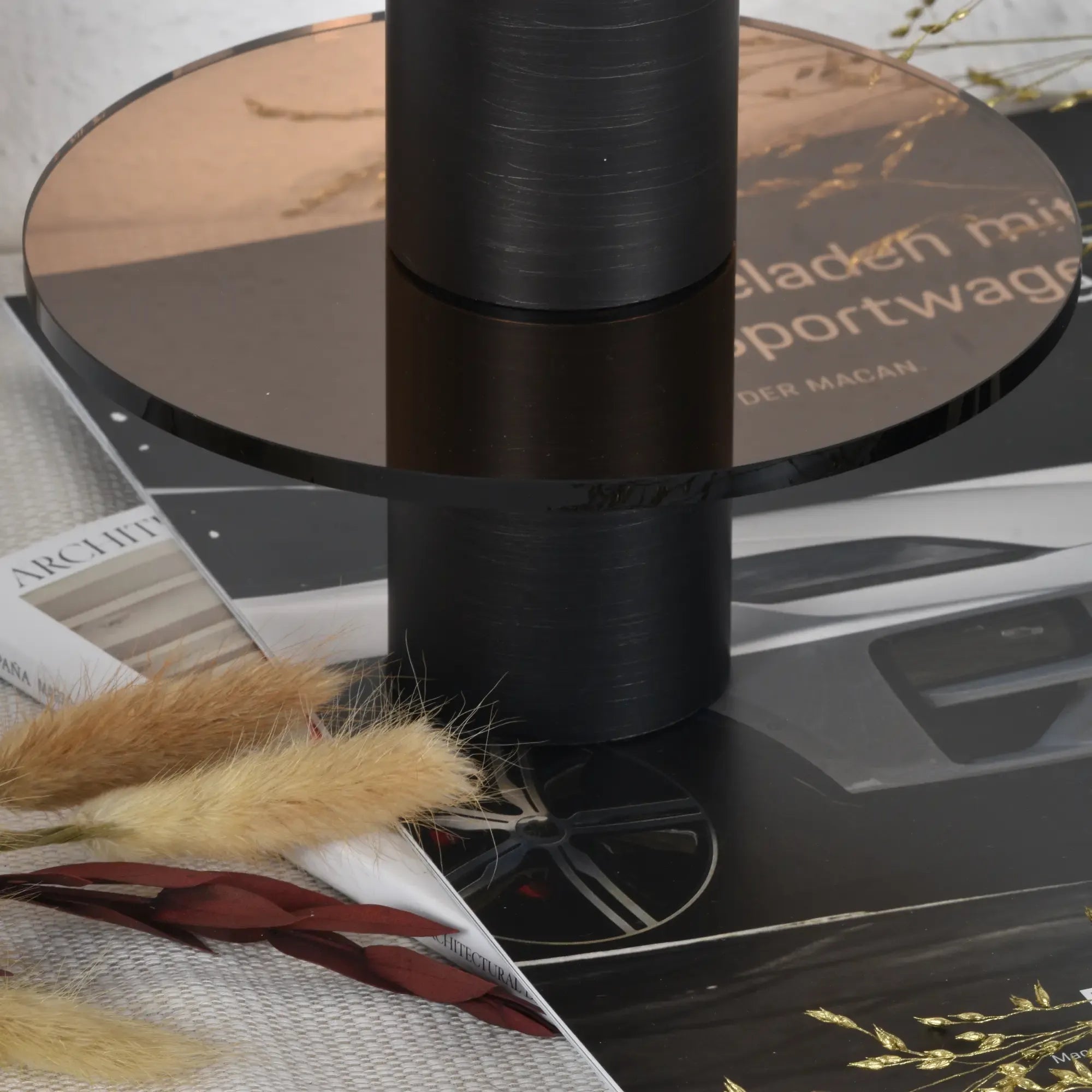 Kerzenständer - mit Kupfer Glasplatte - Design Kerzenhalter rund Edelstahl Portacandela Giro