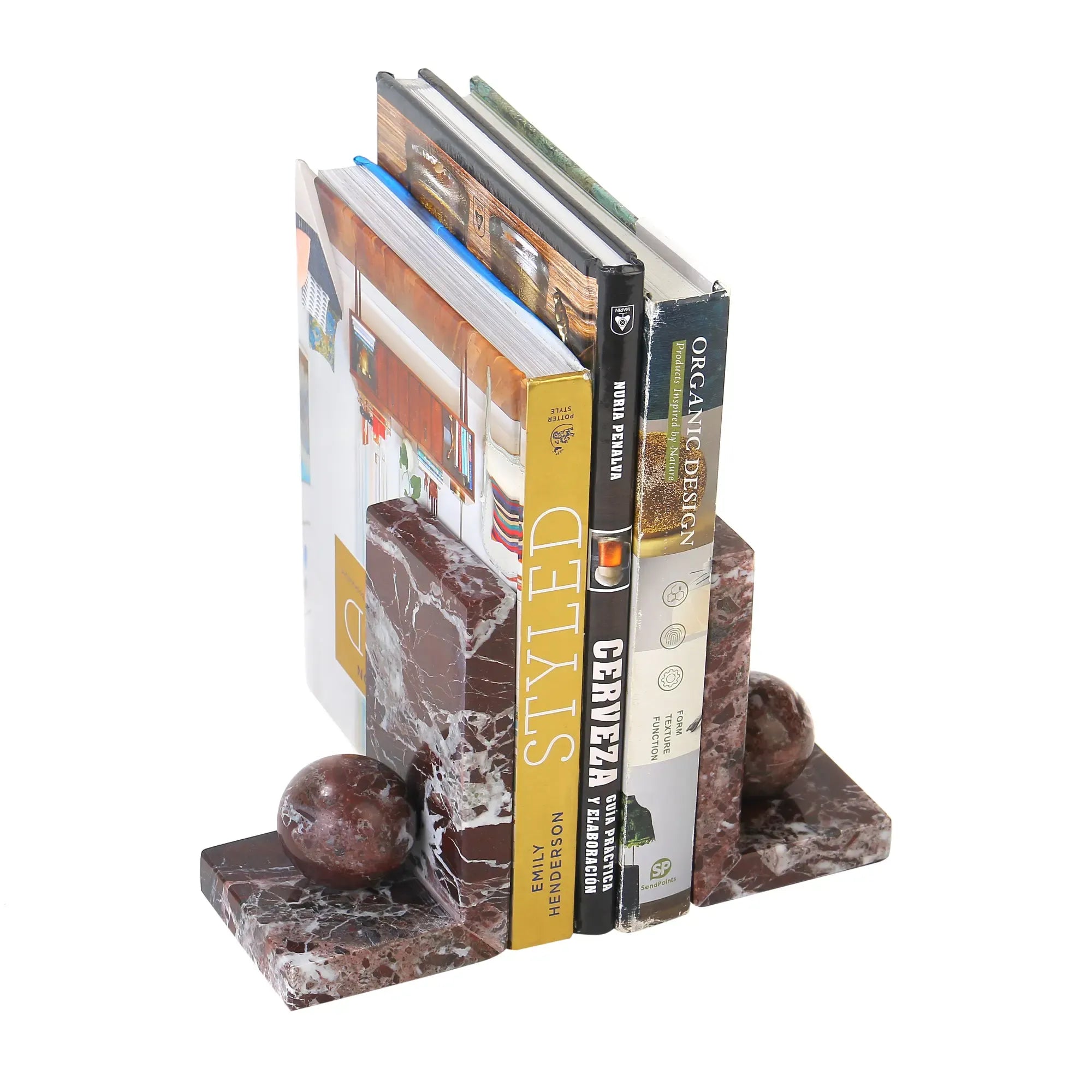 Buchstütze - aus kirschroten Marmor - Buchhalter mit Marmorkugel Naturstein Stütze Rosso Default Title