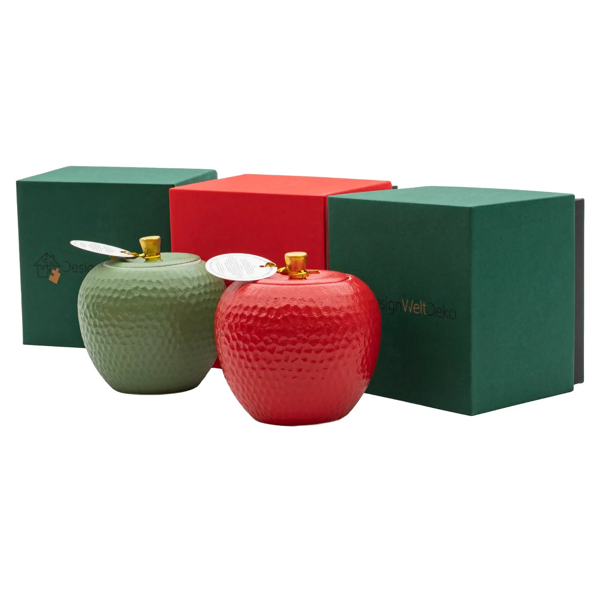 Duftkerze - nachaltige Kerze in Keramik-Dose - Apfelform - Aromakerze - Apfel Zitronenrosen