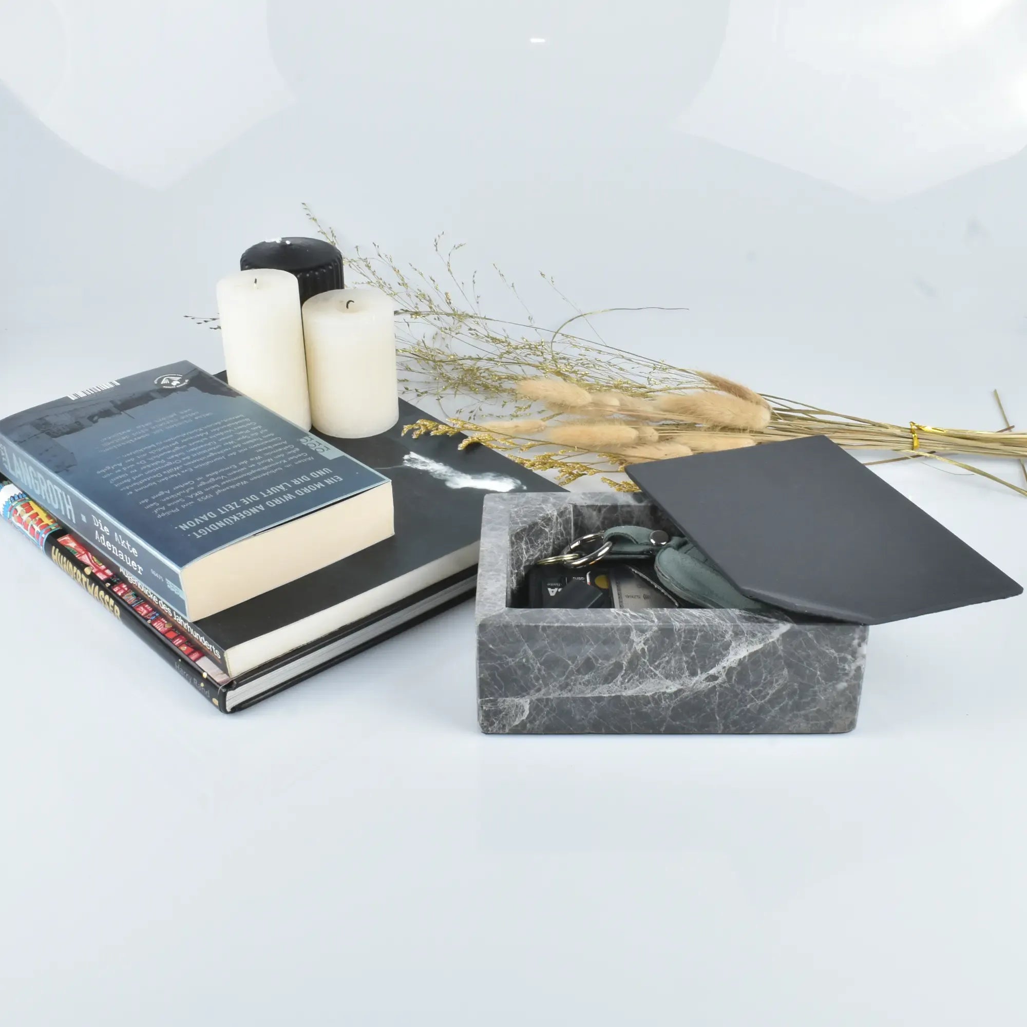 Schmuckdose - Marmor Schmuckkästchen mit Deckel - Edle Schmuckaufbewahrung Marmor Ablage Obsidian Vault