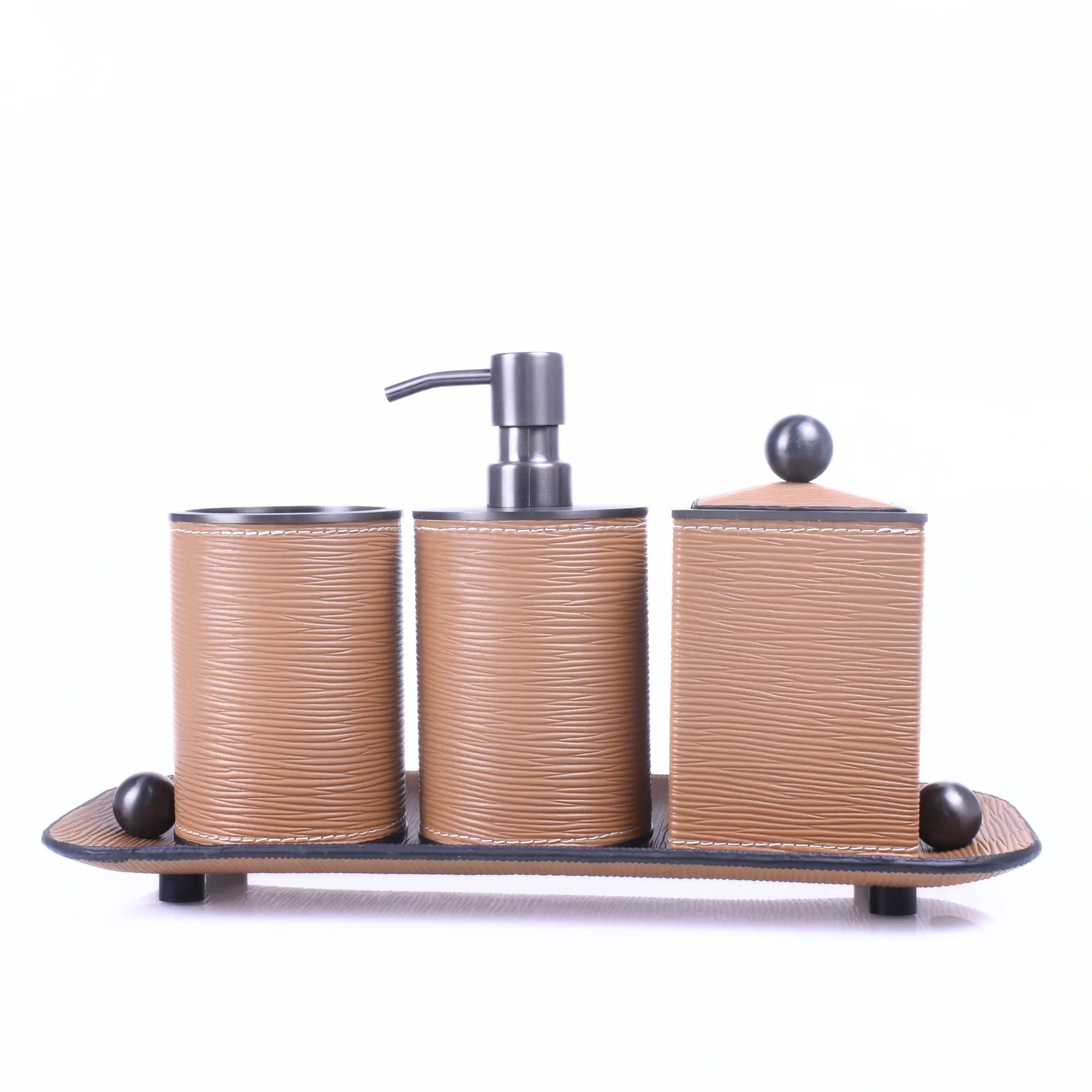Baddeko-Set - aus 4 Teilen - Luxus Feinleder Badset Seifenspender Eleganza Bath Default Title