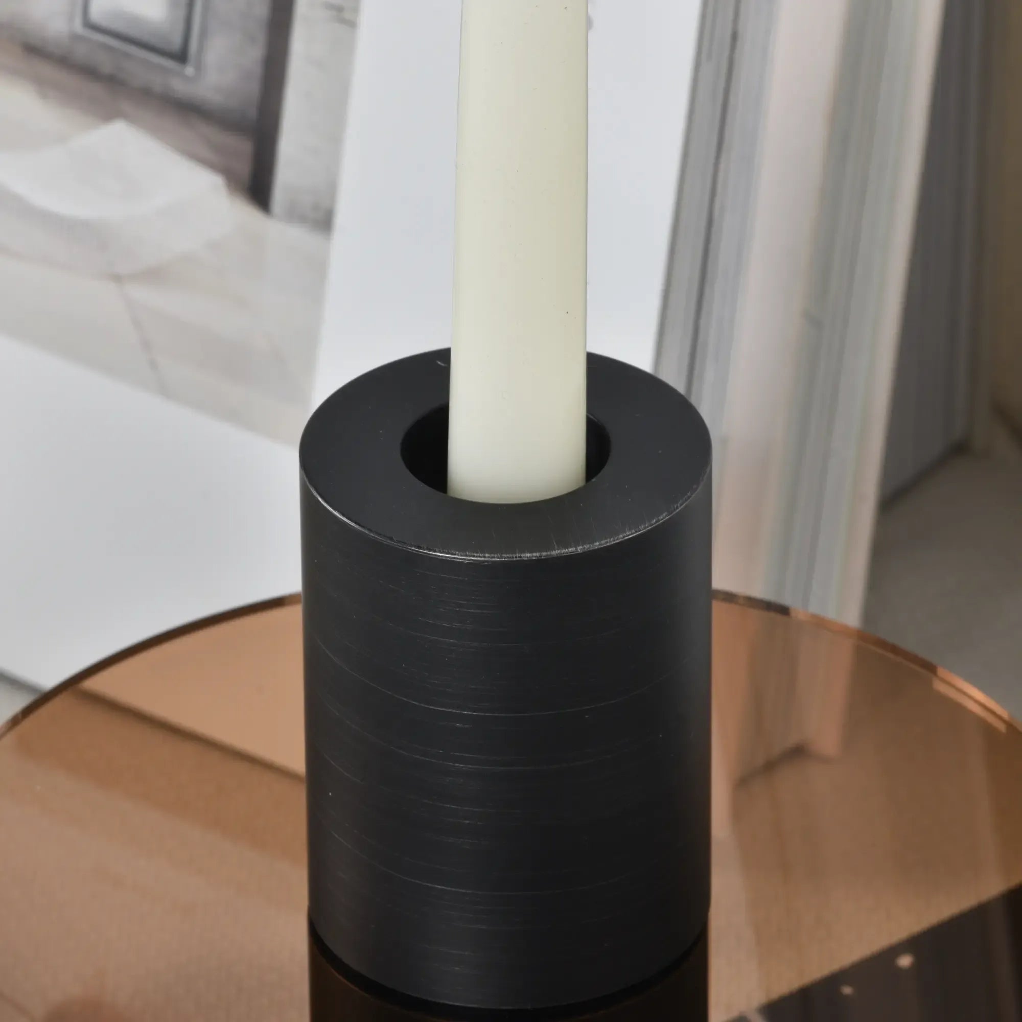 Kerzenständer - mit Kupfer Glasplatte - Design Kerzenhalter rund Edelstahl Portacandela Giro