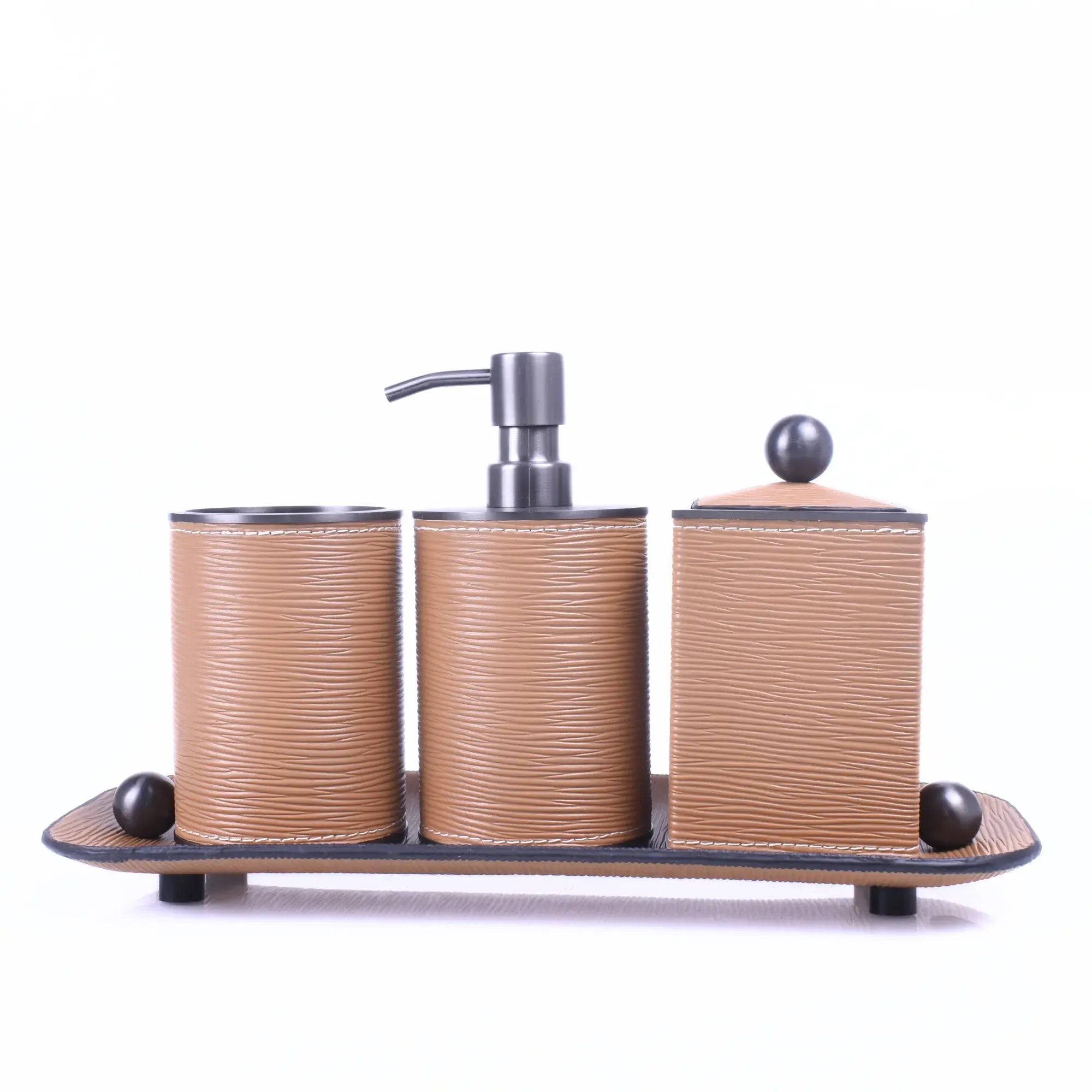 Baddeko-Set - aus 4 Teilen - Luxus Feinleder Badset Seifenspender Eleganza Bath Default Title