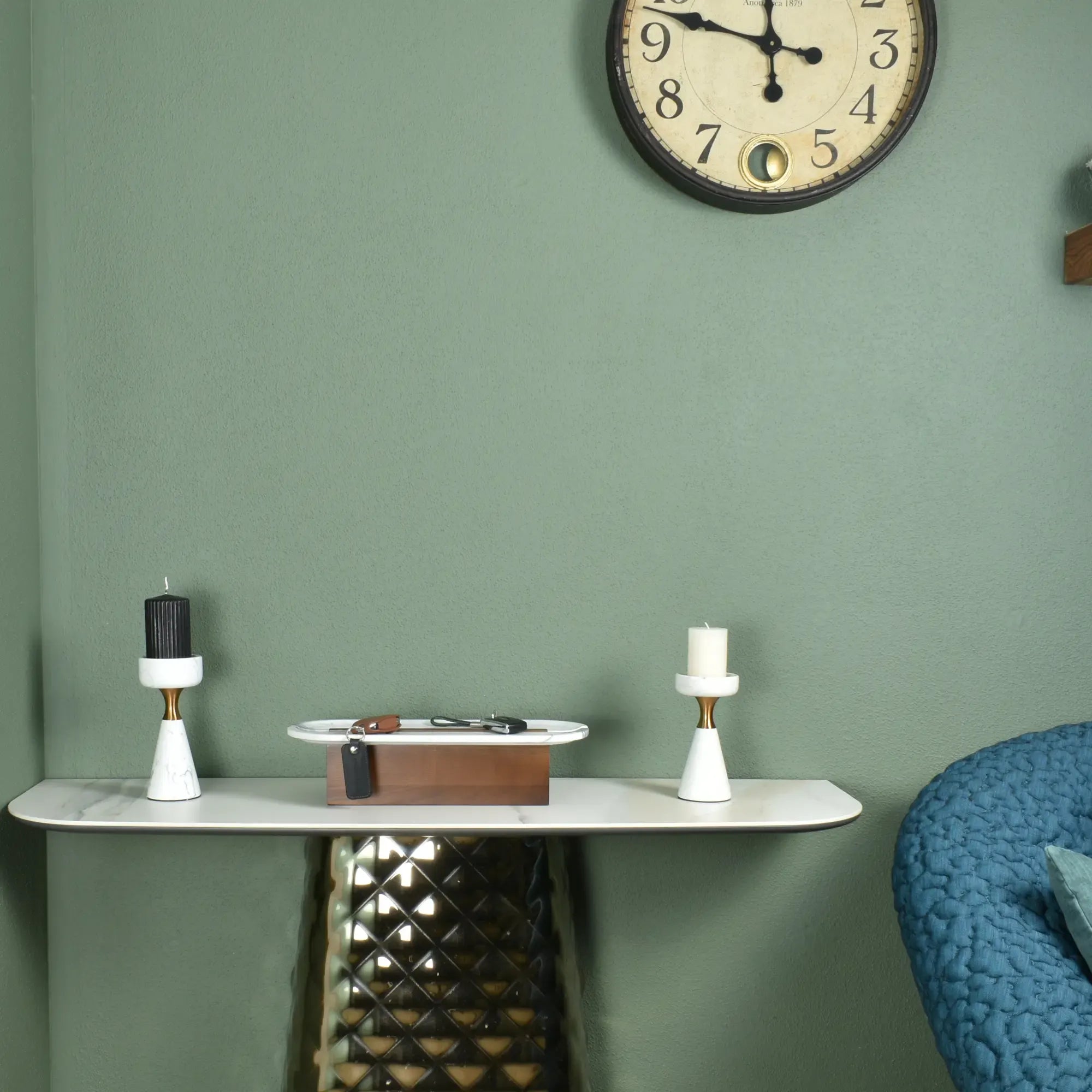 Kerzenständer - für Blockkerzen - Marmor-Kerzenhatler mit Goldakzent modern Tischdeko Lumière Groß