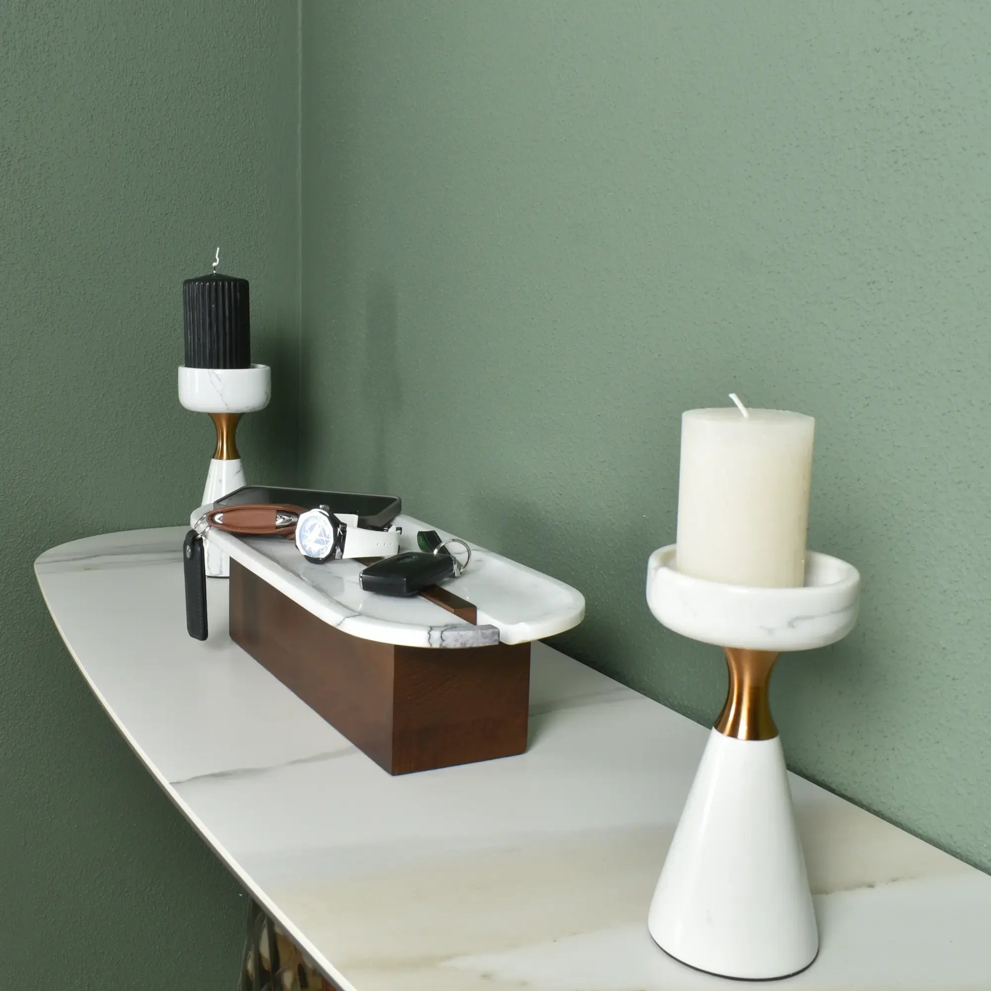 Kerzenständer - für Blockkerzen - Marmor-Kerzenhatler mit Goldakzent modern Tischdeko Lumière