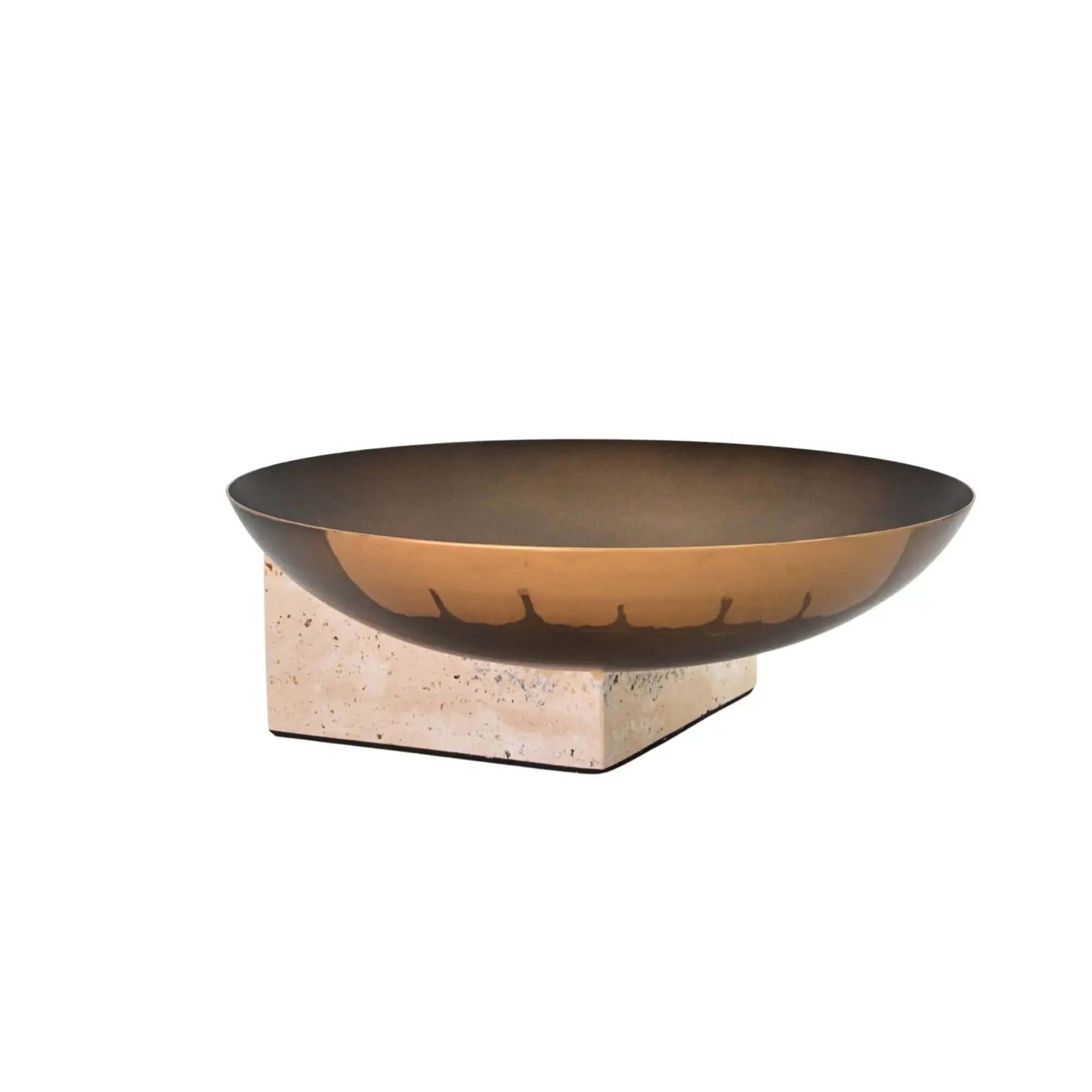 Runde-Schale - mit Travertinsockel - Unikale Dekoschale bronze Obstschale Romano