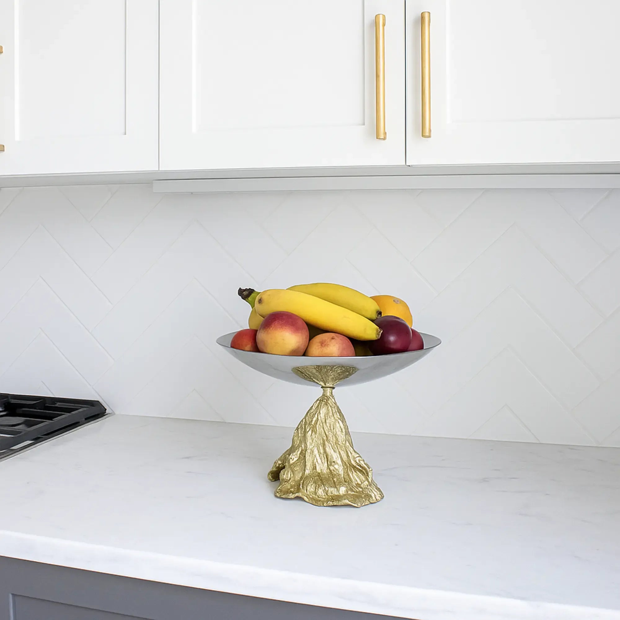 Fruchtschale - mit Goldfuß - Runde Designer Obstschale Stavro