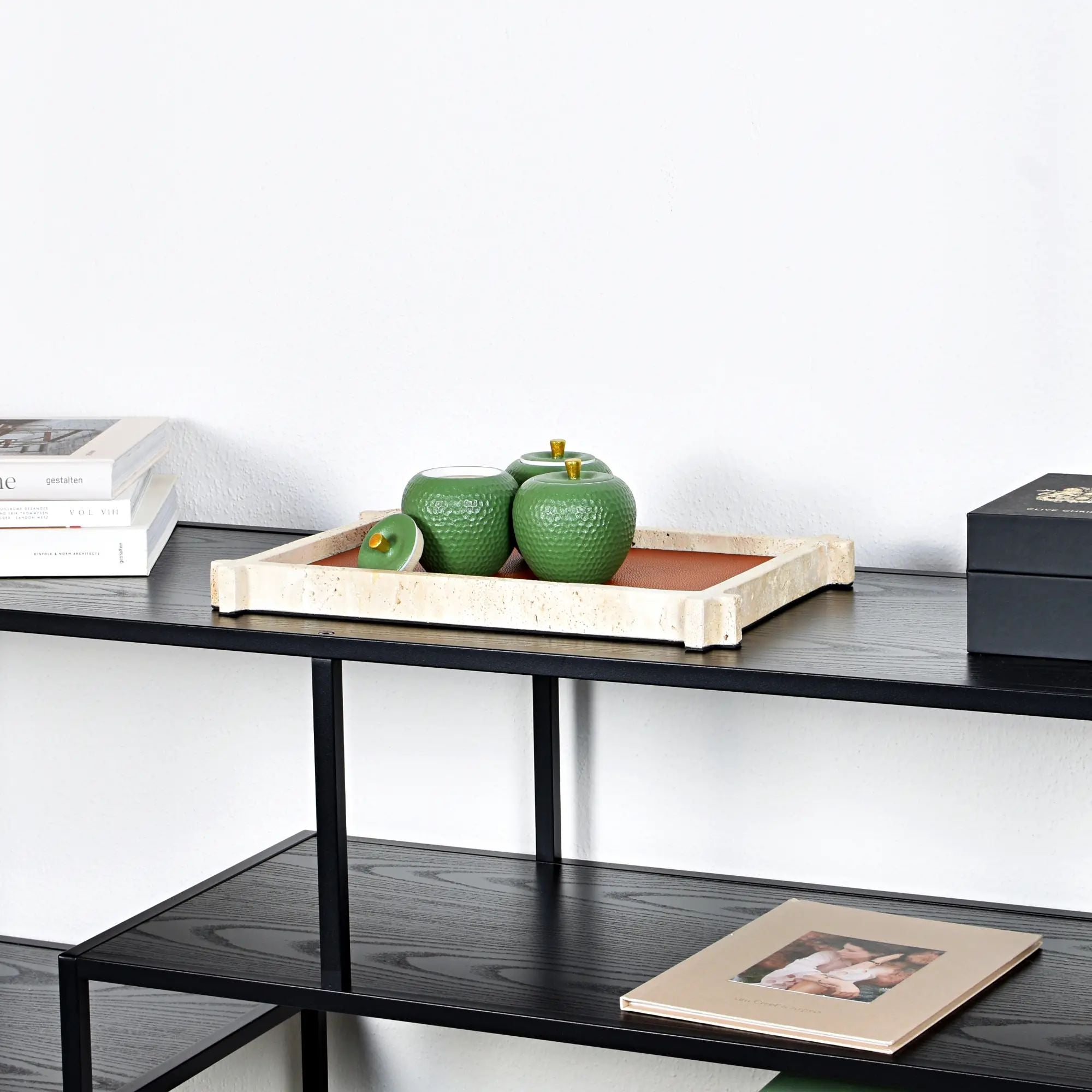 Marmortablett - Elegantes Servier- und Ablagetablett Travertino Cuir Quadrato Nan
