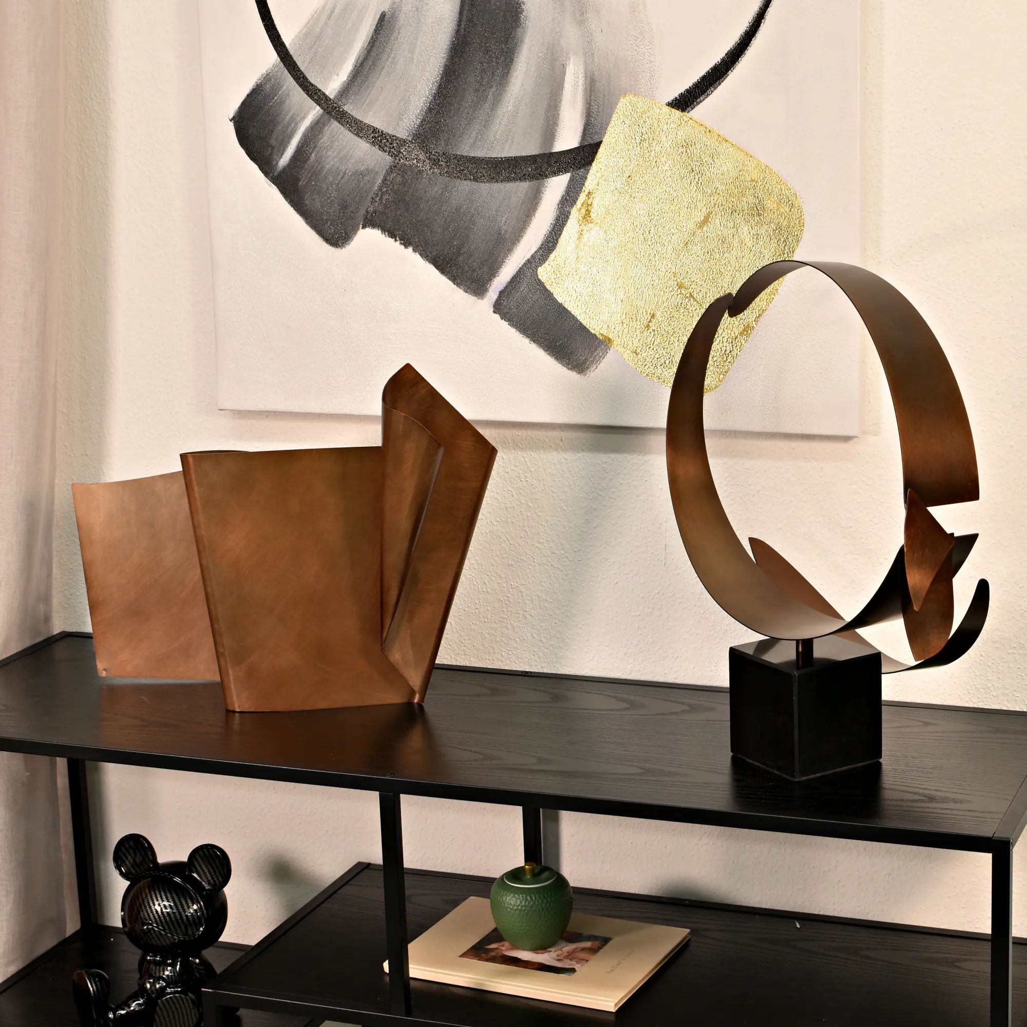 Dekoobjekt - Großformatige Skulptur Wellengeformtes Designobjekt Aera Bronzea Default Title