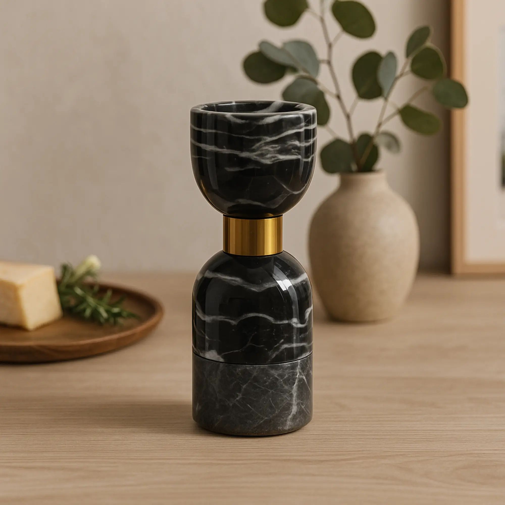 Kerzenständer - Marmor mit Goldakzent - Tischdeko Kerzenhalter edles Kerzenleuchter Obsidian Elegance Klein