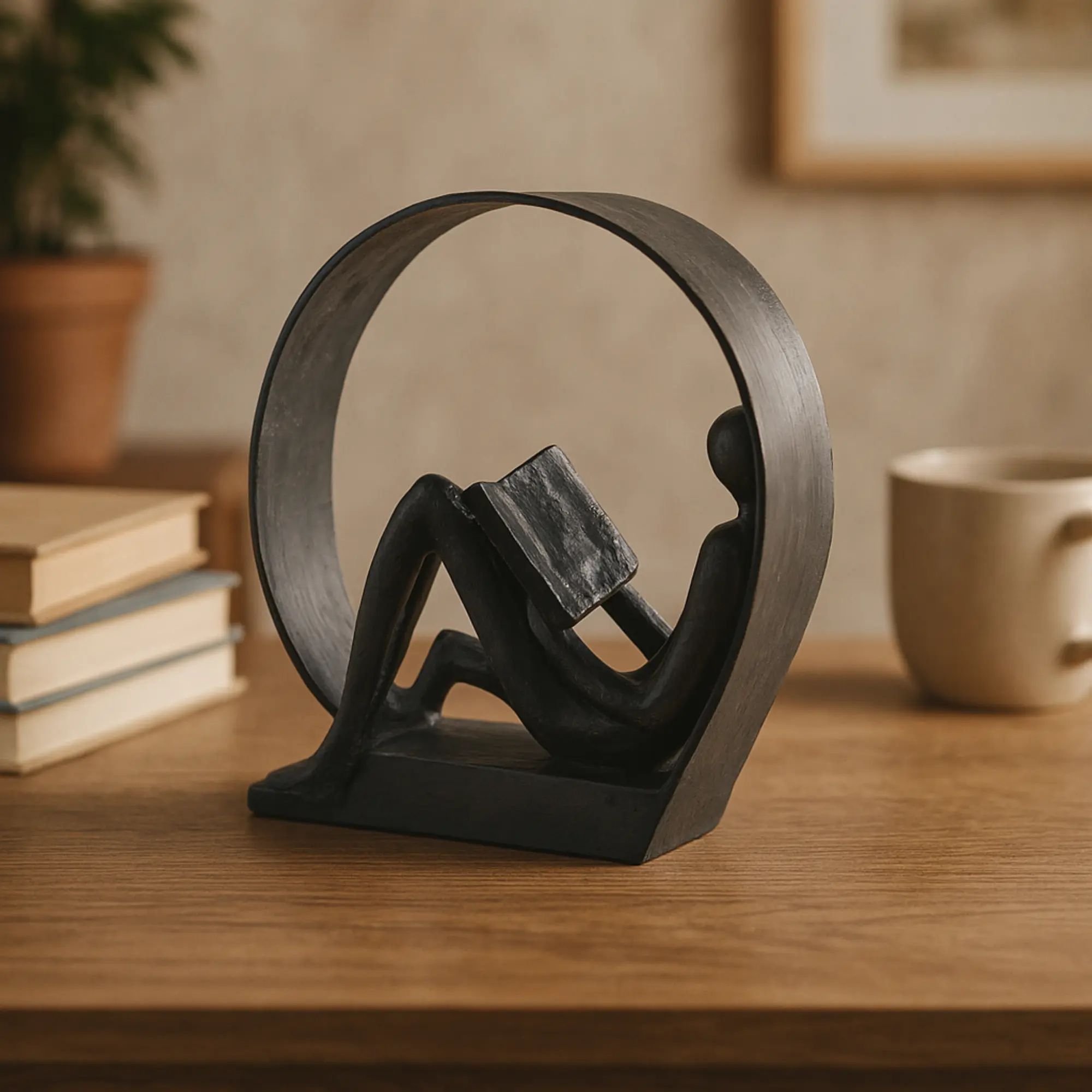 Dekofigur - Skulptur Puristische Kreisfigur Lesender im Ring Orbis Lectio Default Title