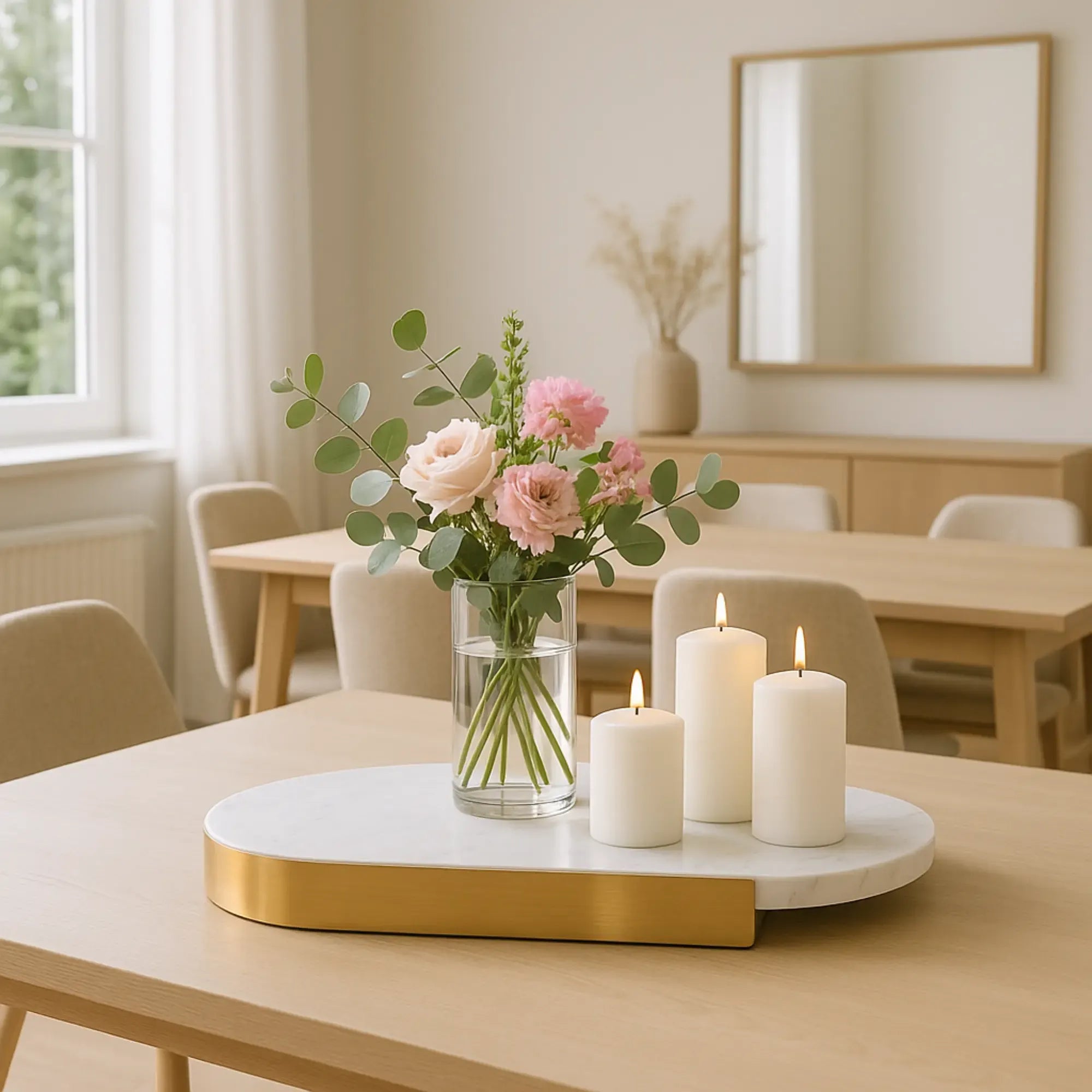 Marmortablett - oval mit Goldkante - Luxus Serviertablett Dekorationsplatte Plateau Élégance Groß