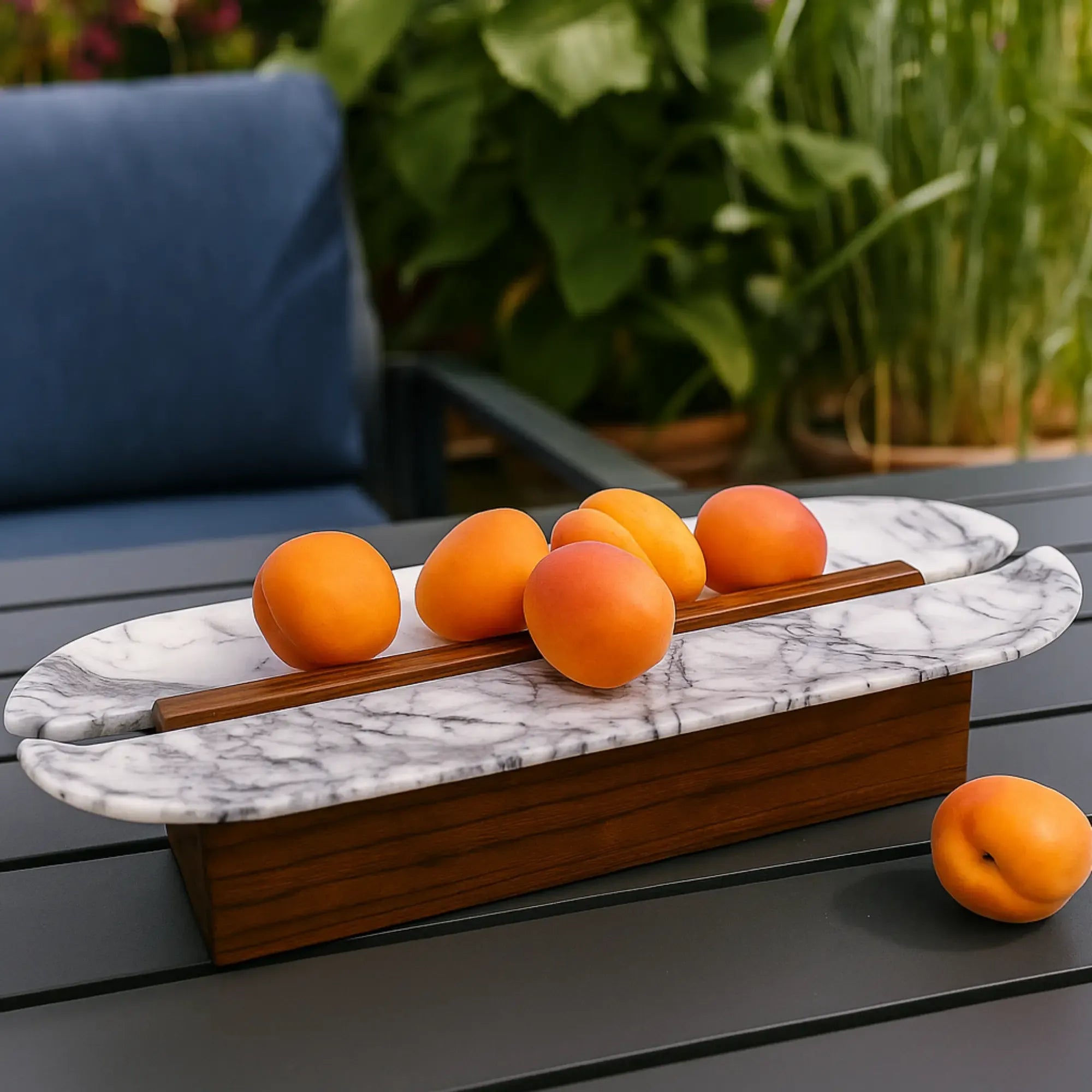 Marmorschale - auf Holzfuß - Design Dekoschale hochwertige Tischdeko Marbre Élégance Groß