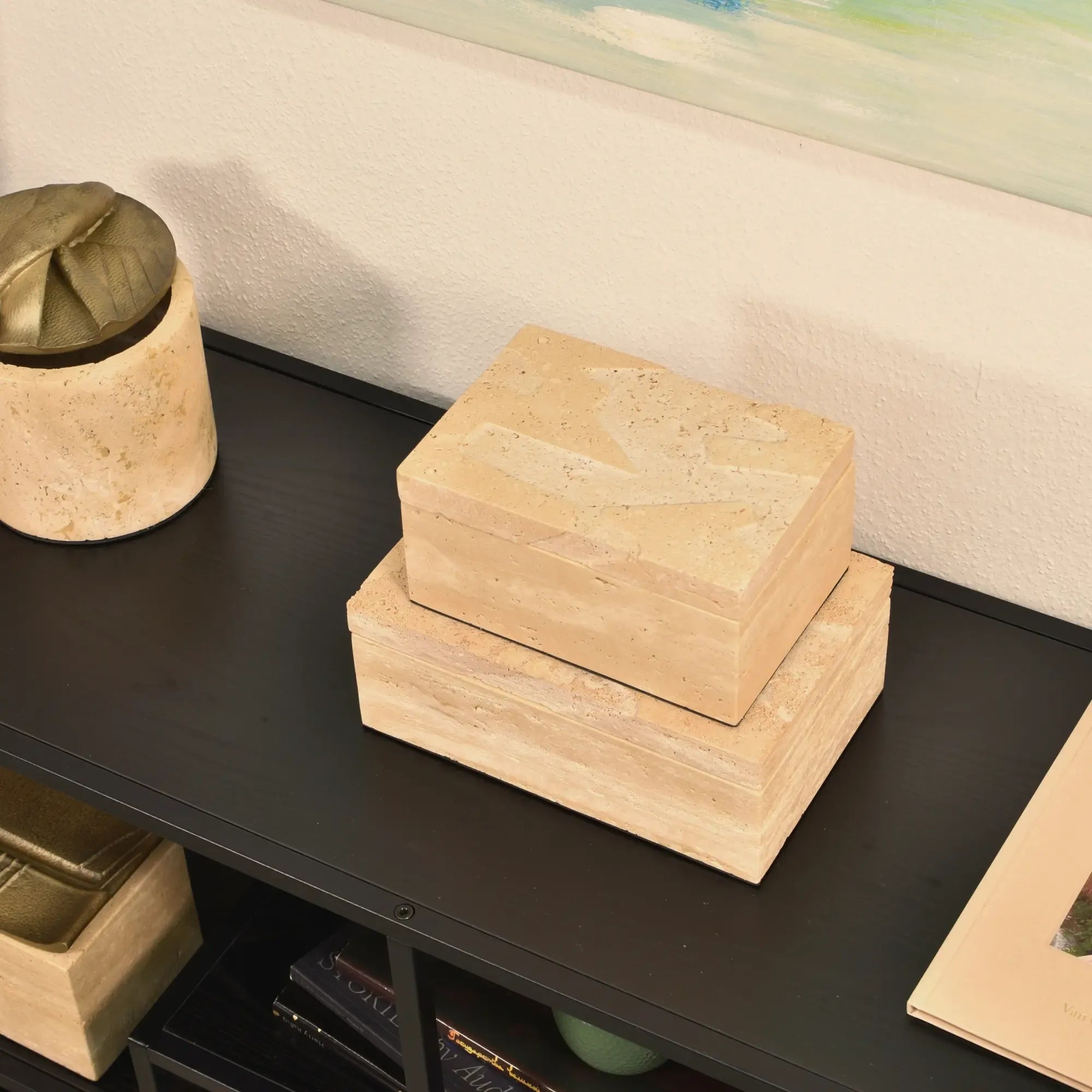 Aufbewahrungsbox - Schmuckdose aus Naturstein - Minimalistische Steinbox Boîte Travertin Épure Groß