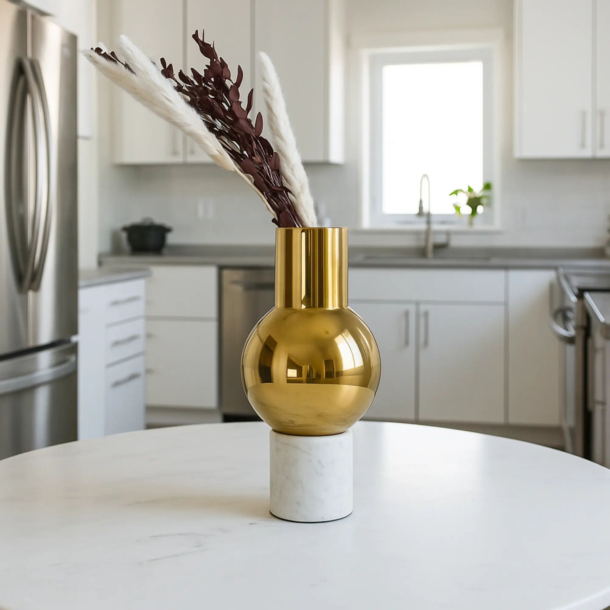 Vase - mit Marmorgestell goldene - runde Tischvase Edelstahlvase Fatroly Goldi Default Title