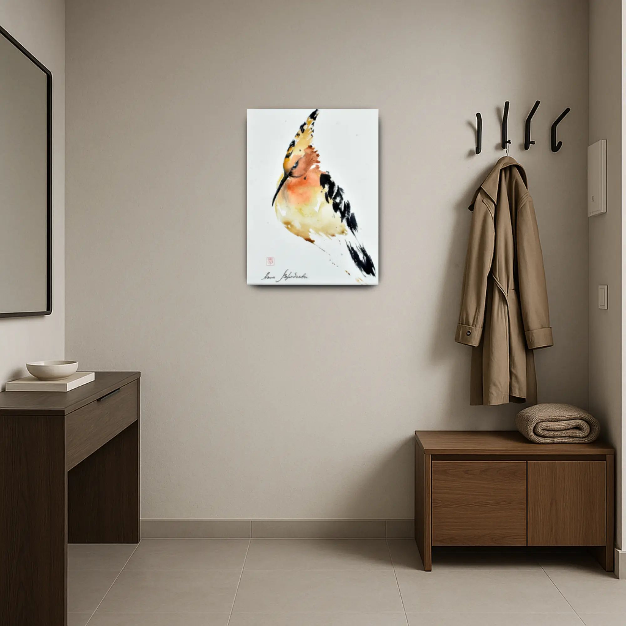 Großes Aquarellbild - Aquarellbild Edle Wandkunst Psittacus Émotion 58X72cm